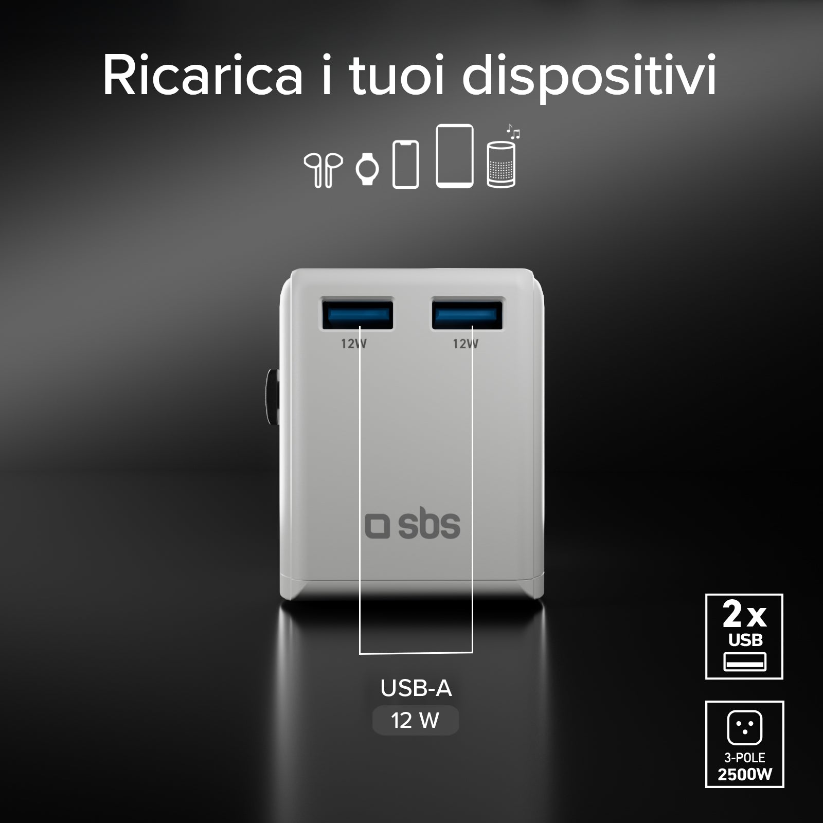 Adattatore universale da viaggio 2500W con spine internazionali