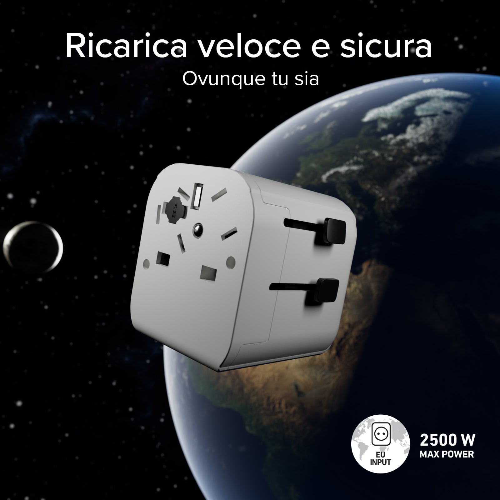 Adattatore universale da viaggio 2500W con spine internazionali