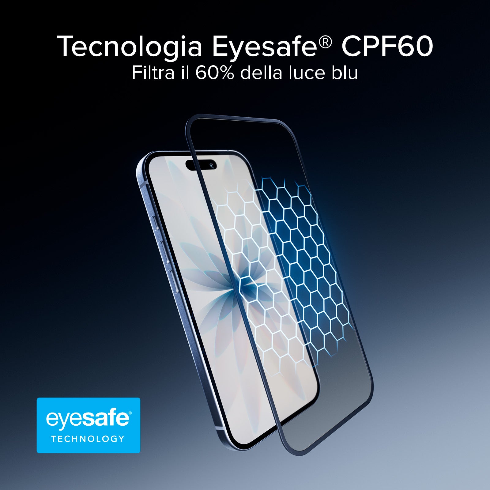 Vetro anti‑luce blu Eyesafe CPF60 per iPhone 17/16 Pro