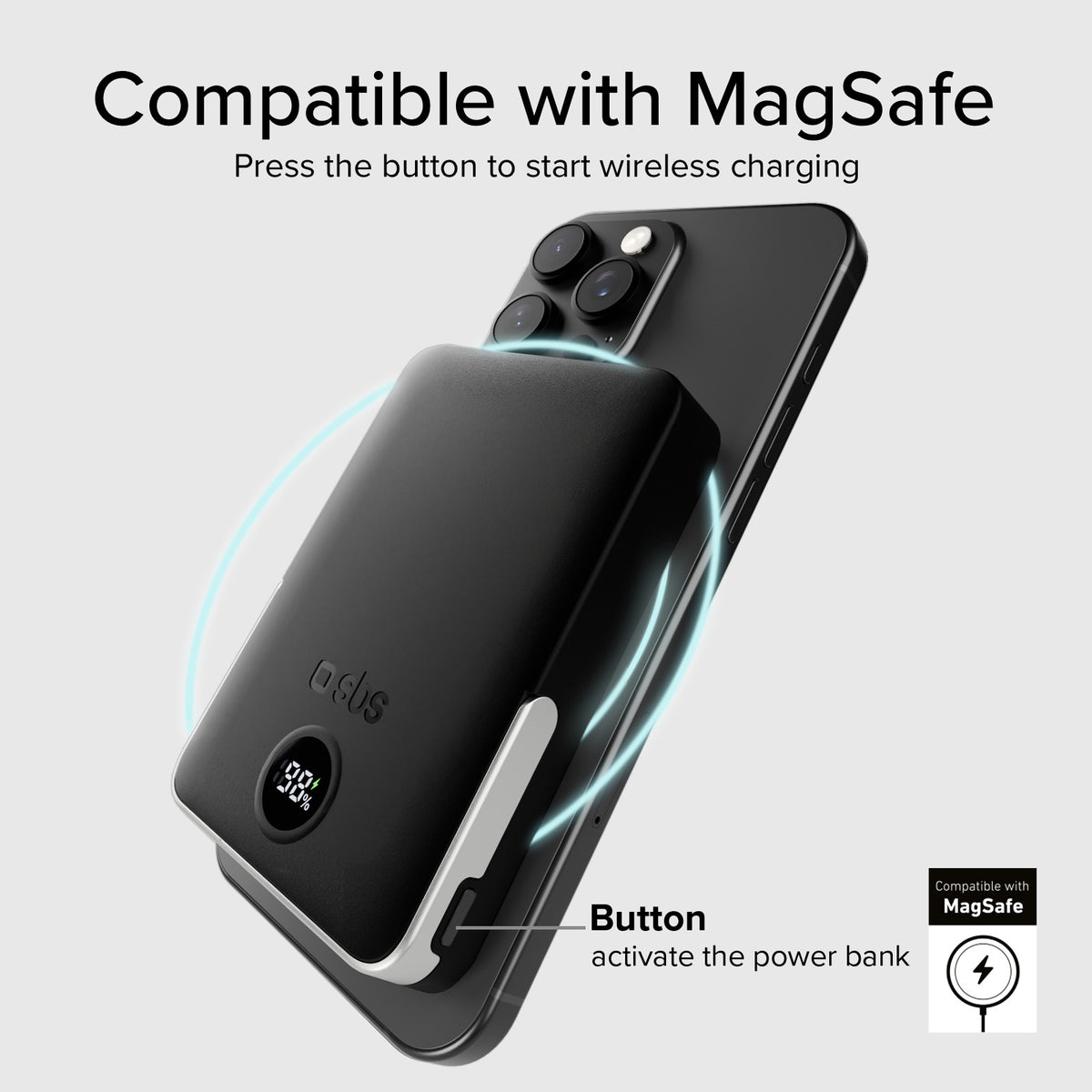 Power bank battery pack 10.000 mAh wireless con supporto stand integrato e LCD