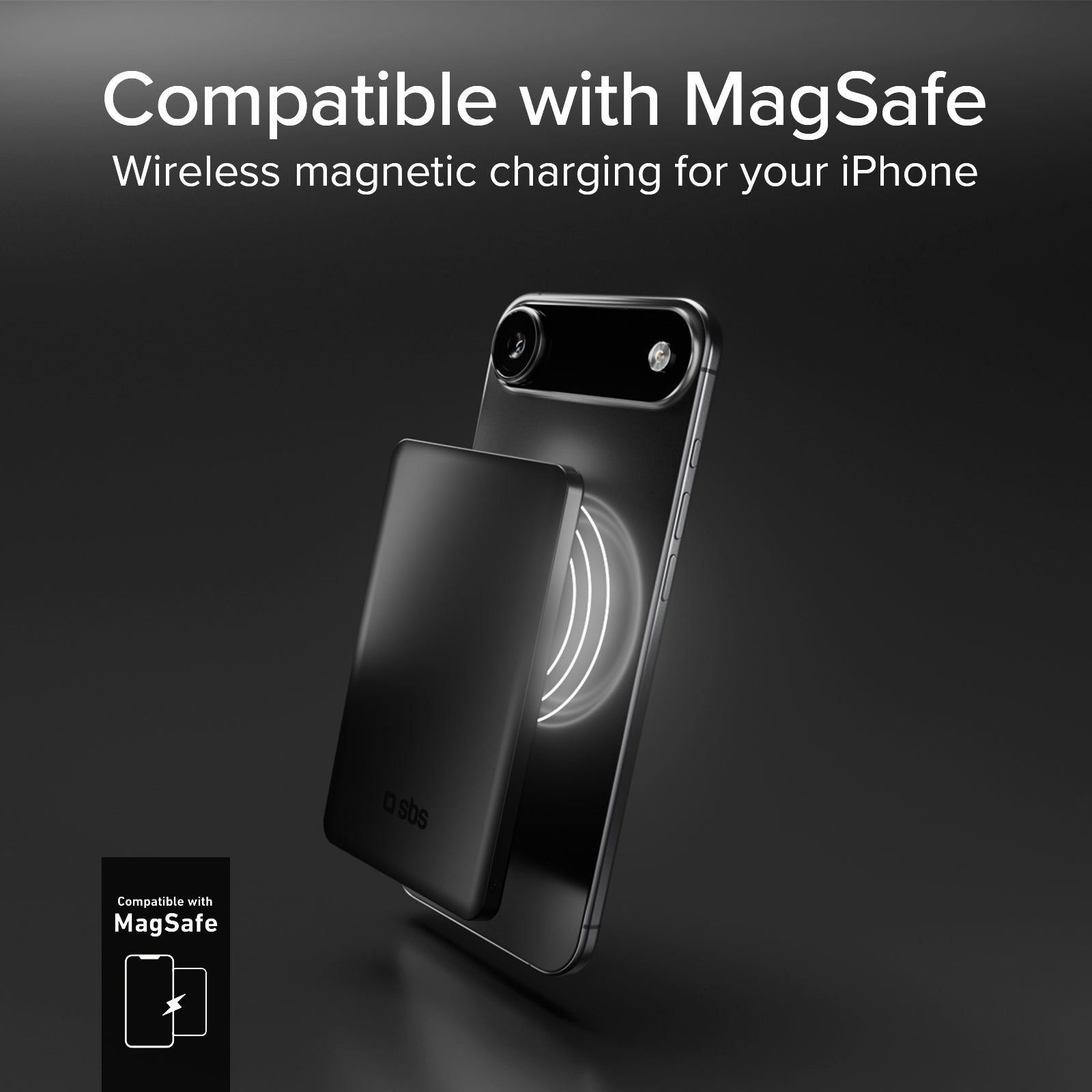 Power bank magnétique slim 3000 mAh avec recharge sans fil 5W compatible MagSafe