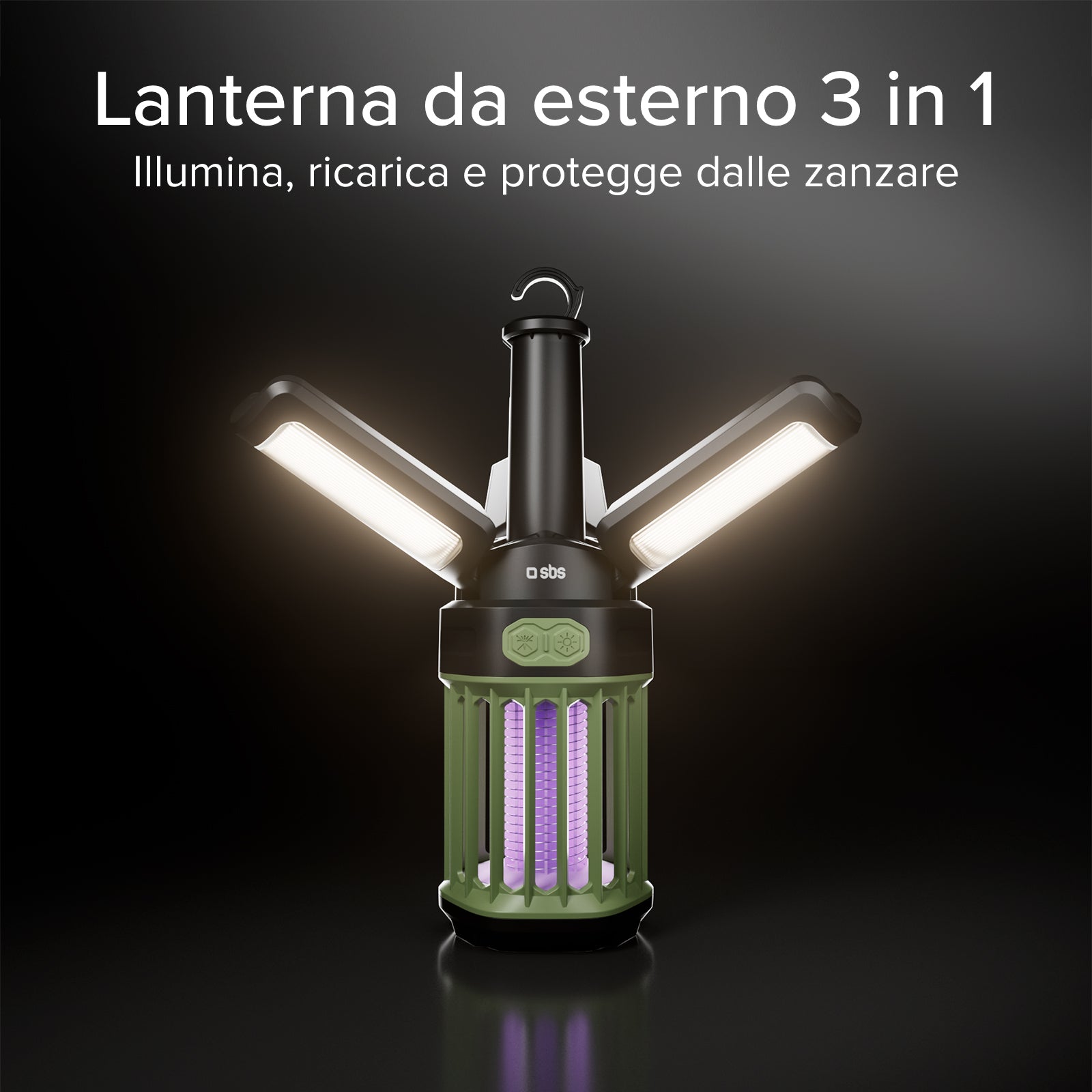Lanterna da esterno con Power Bank 3000mAh e luce antizanzare