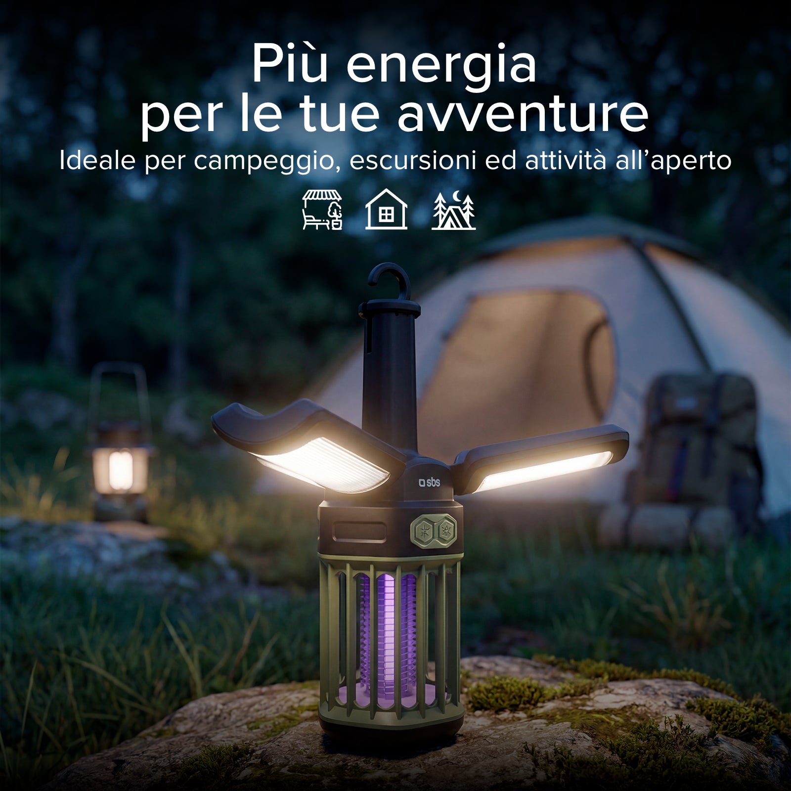 Lanterna da esterno con Power Bank 3000mAh e luce antizanzare
