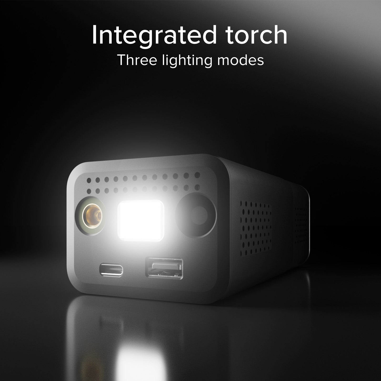 Portable compressor with 3600 mAh 5W Power Bank function and LED flashlight for emergencies and outdoor use
