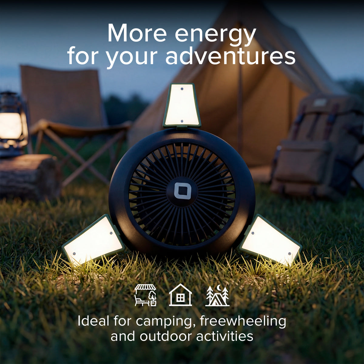 Ventola con Power Bank 4000mAh, luce regolabile e ricarica solare