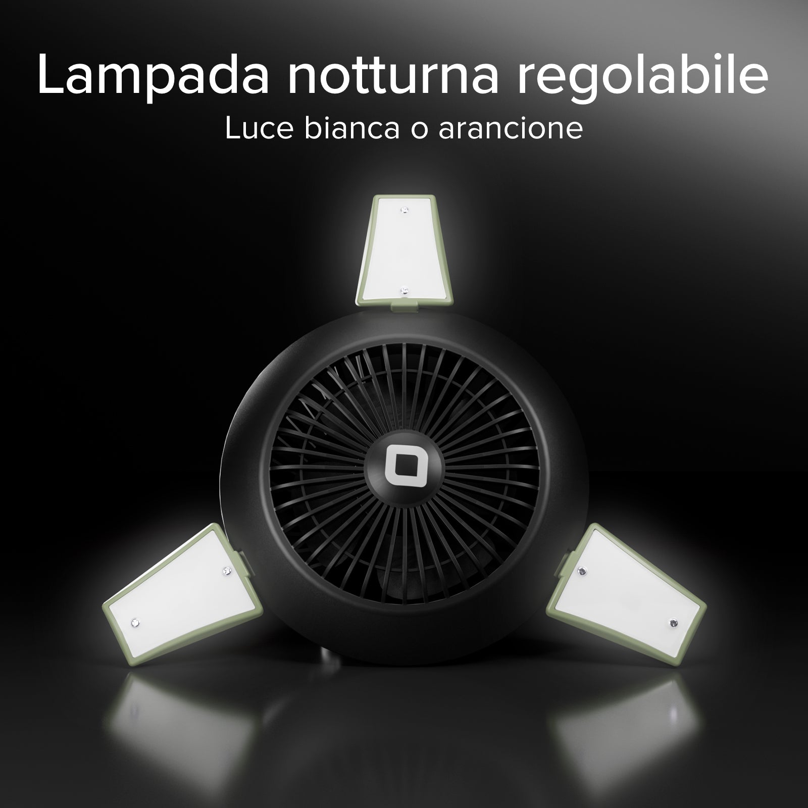 Ventola con Power Bank 4000mAh, luce regolabile e ricarica solare