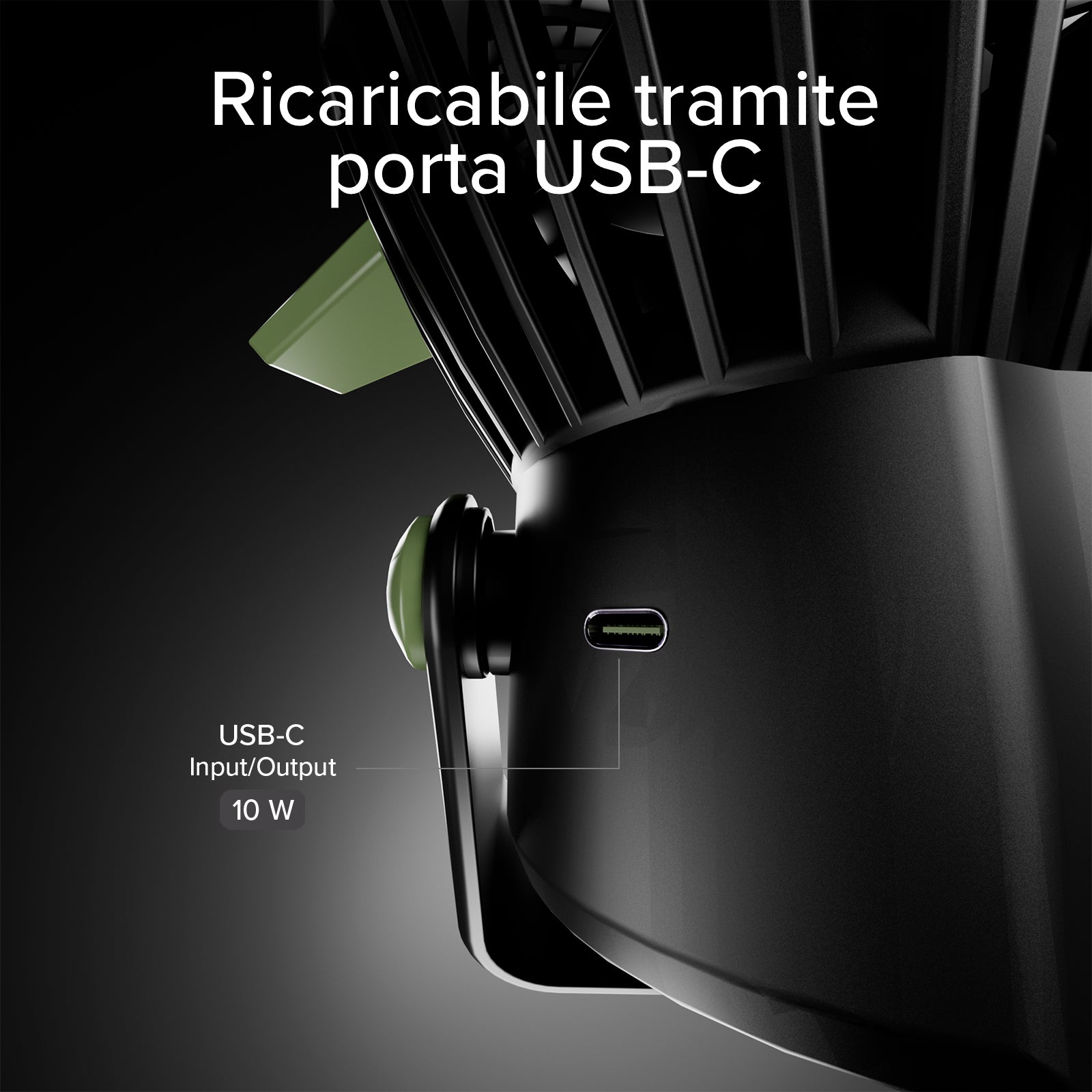 Ventola con Power Bank 4000mAh, luce regolabile e ricarica solare