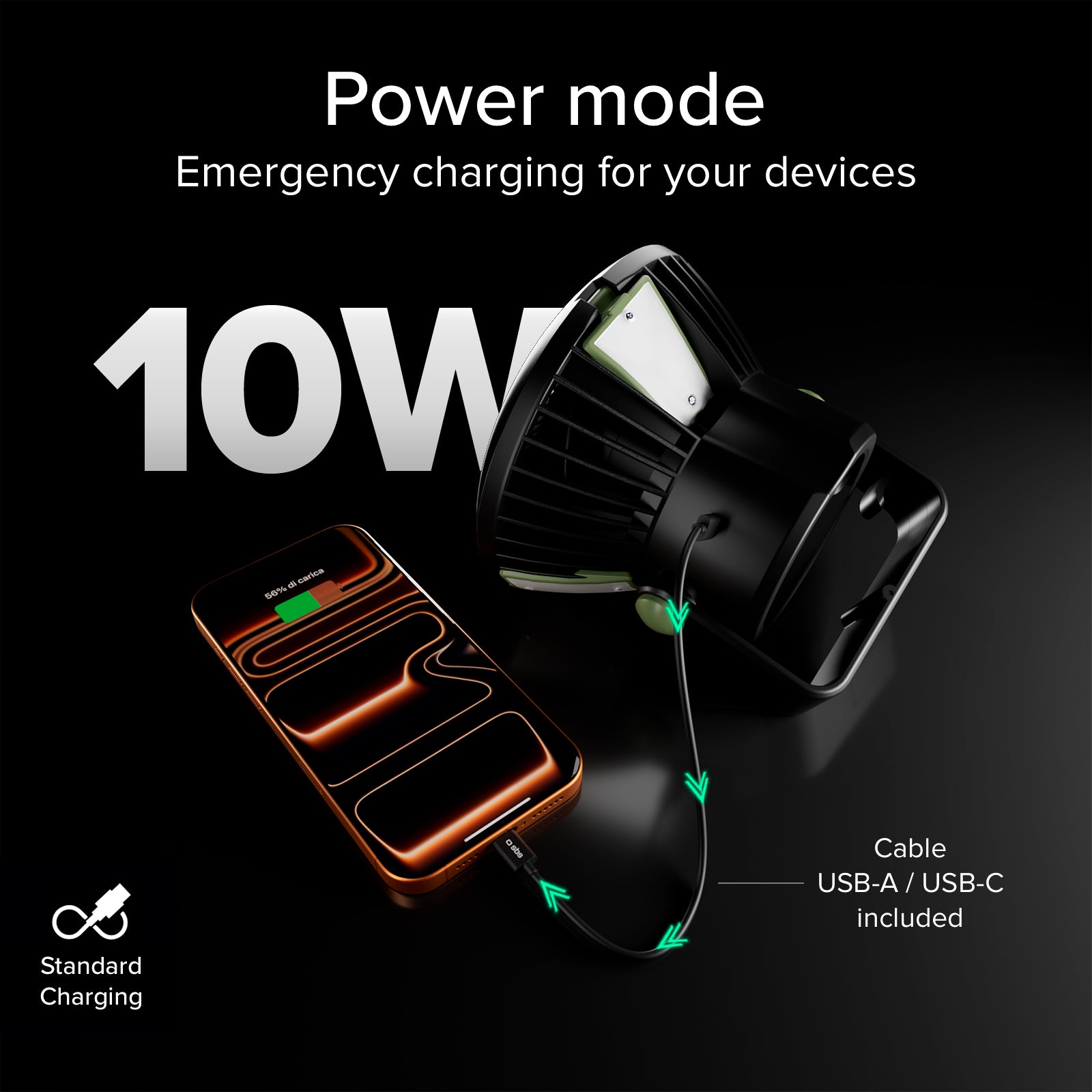 Ventola con Power Bank 4000mAh, luce regolabile e ricarica solare