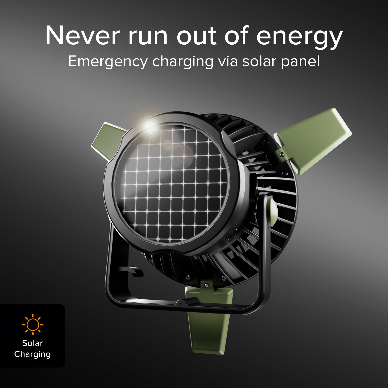 Ventola con Power Bank 4000mAh, luce regolabile e ricarica solare
