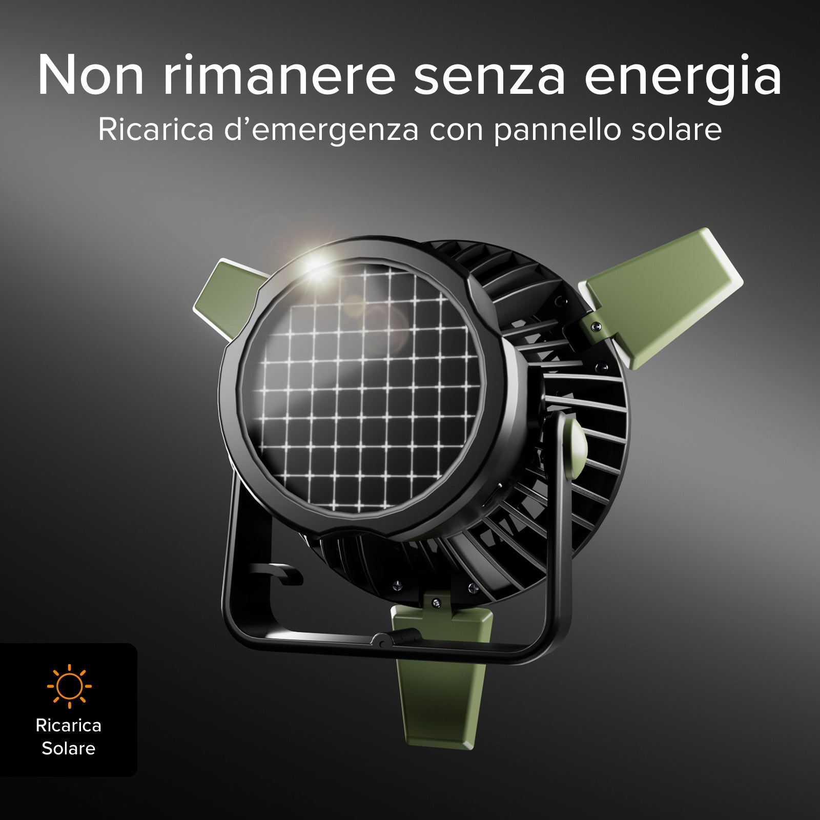 Ventola con Power Bank 4000mAh, luce regolabile e ricarica solare