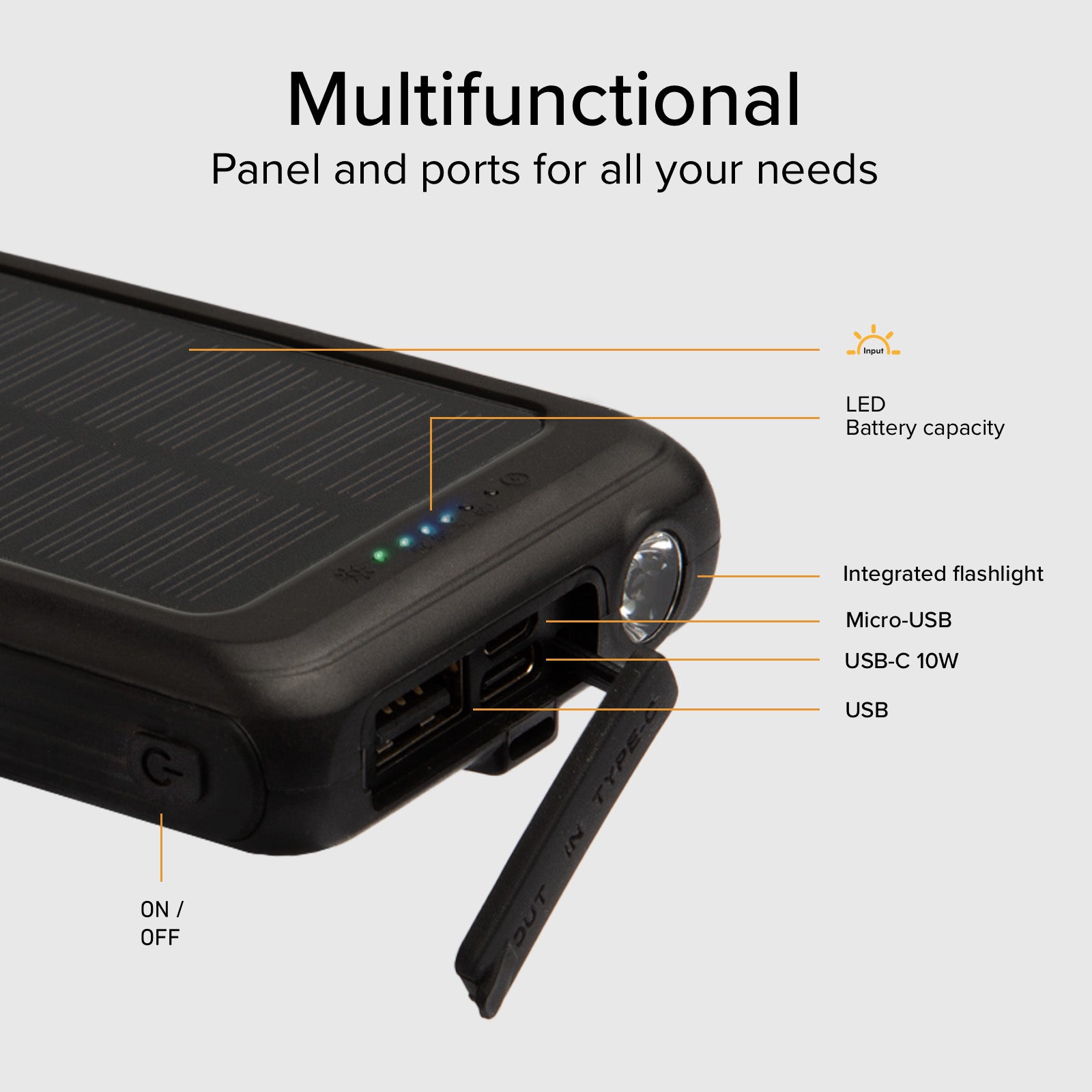 Powerbank solare 5000 mAh con ricarica wireless