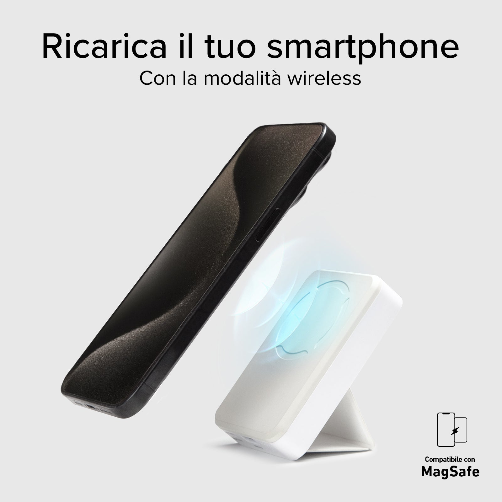 Power bank da 5000 mAh wireless magnetico con funzione stand