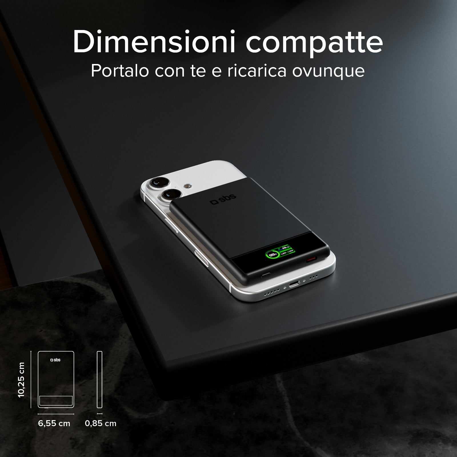 Magnetische Powerbank 5000 mAh mit integriertem Display, magnetisches Wireless-Laden bis zu 15W und USB-C 20W Anschluss