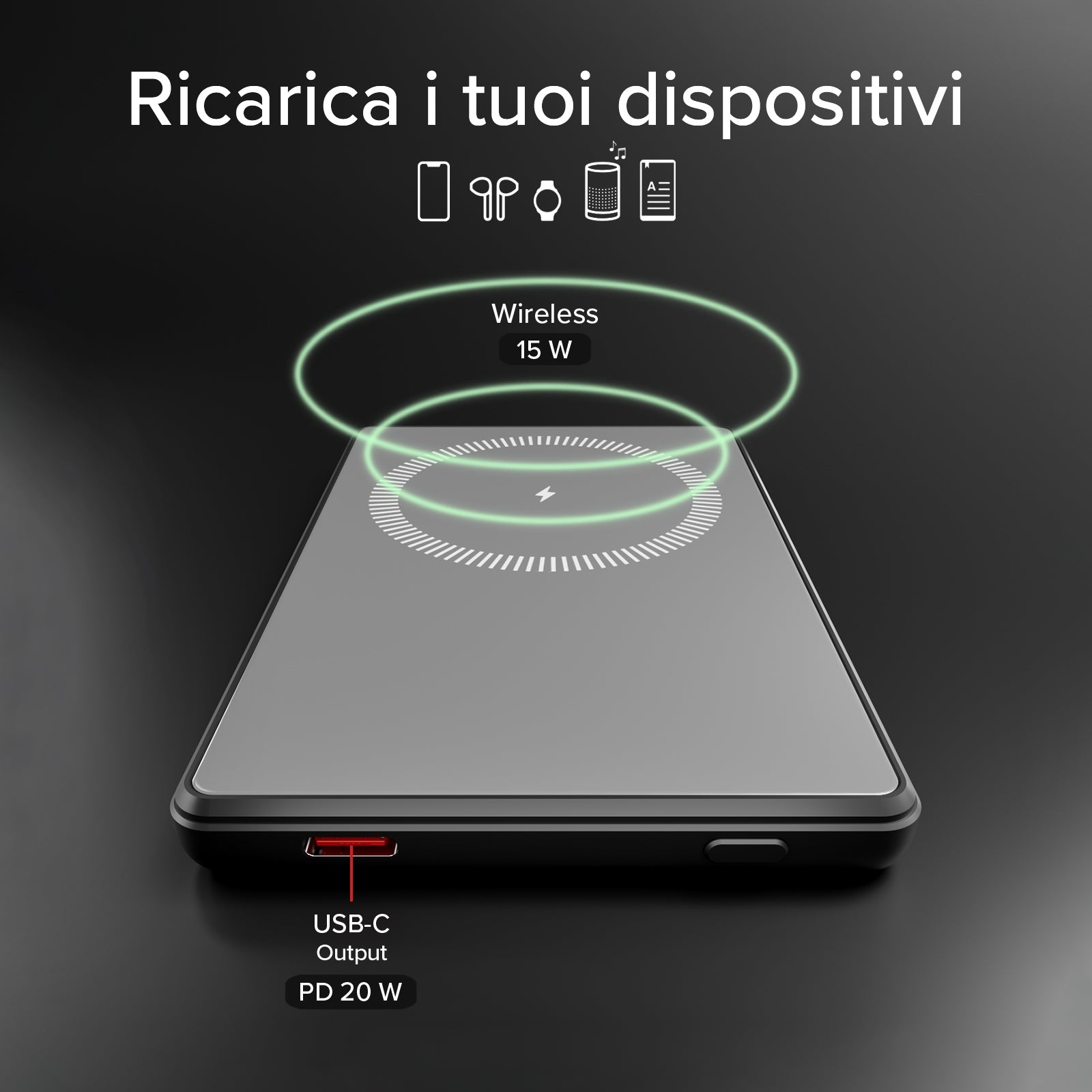 Magnetische Powerbank 5000 mAh mit integriertem Display, magnetisches Wireless-Laden bis zu 15W und USB-C 20W Anschluss