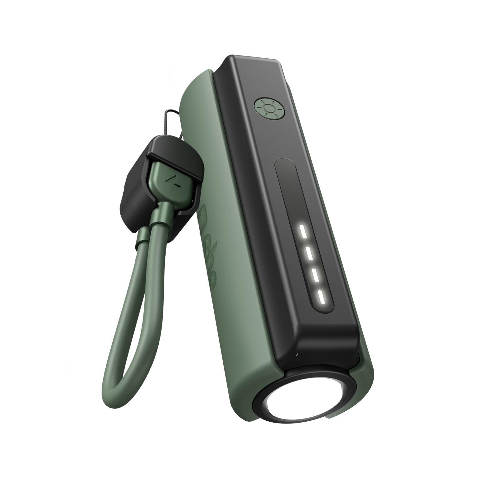 Power Bank compatto 5000mAh con torcia LED, porta USB-C 10W, cavo USB-C incluso, ideale per outdoor e campeggio