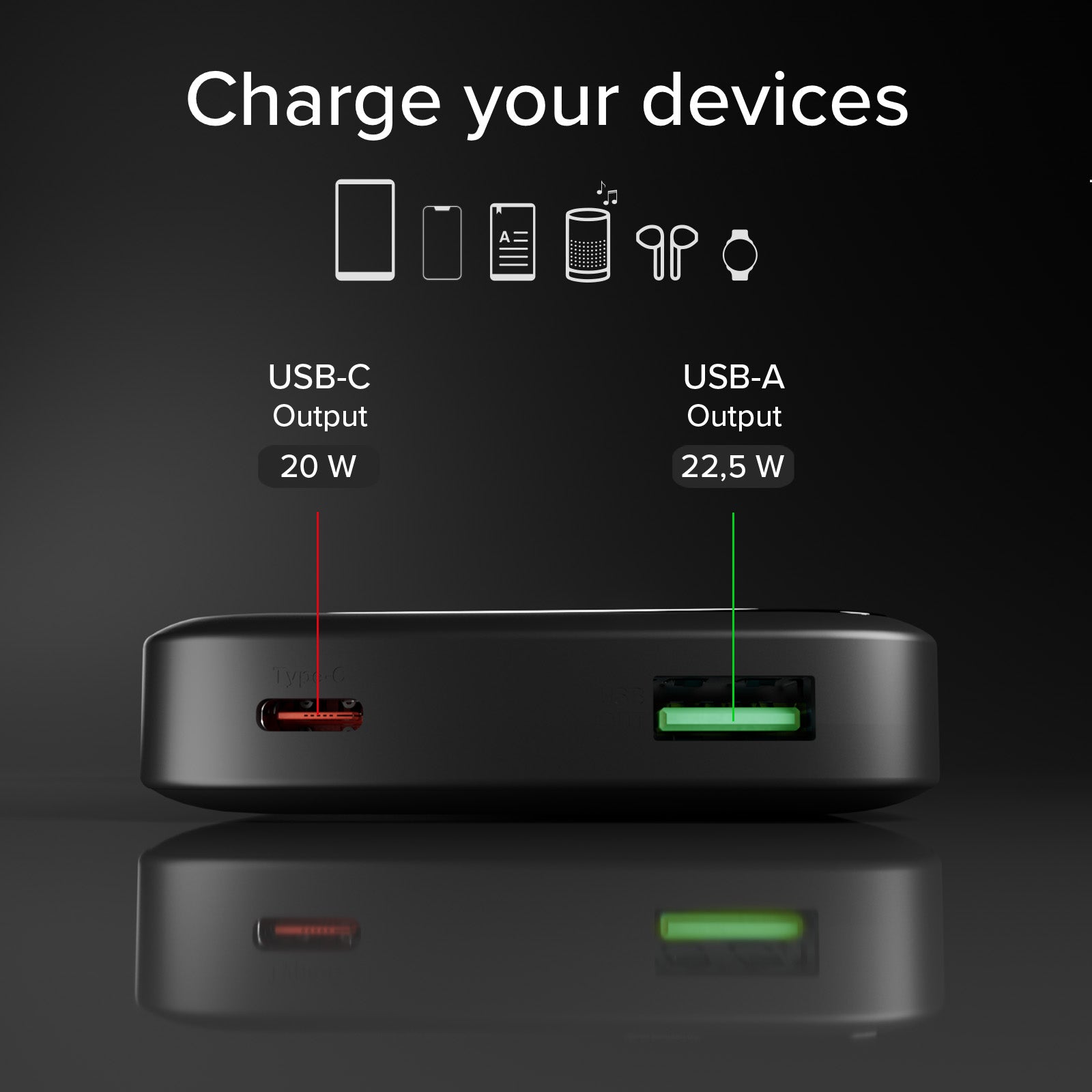 Batería externa compacta de 10000mah con carga rápida y pantalla LCD