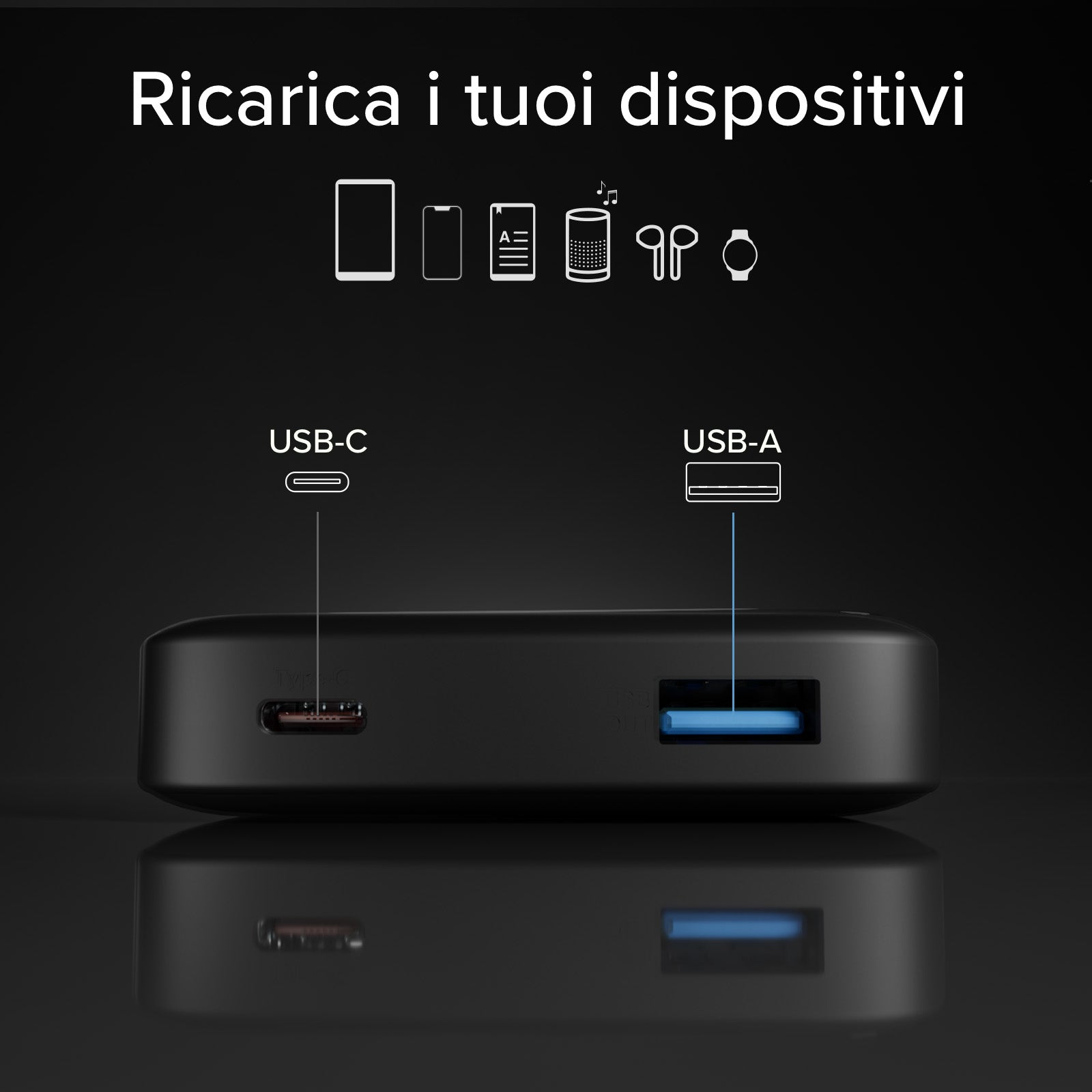 Power Bank 10000mAh High Density – Compatto con porte USB-C e USB-A