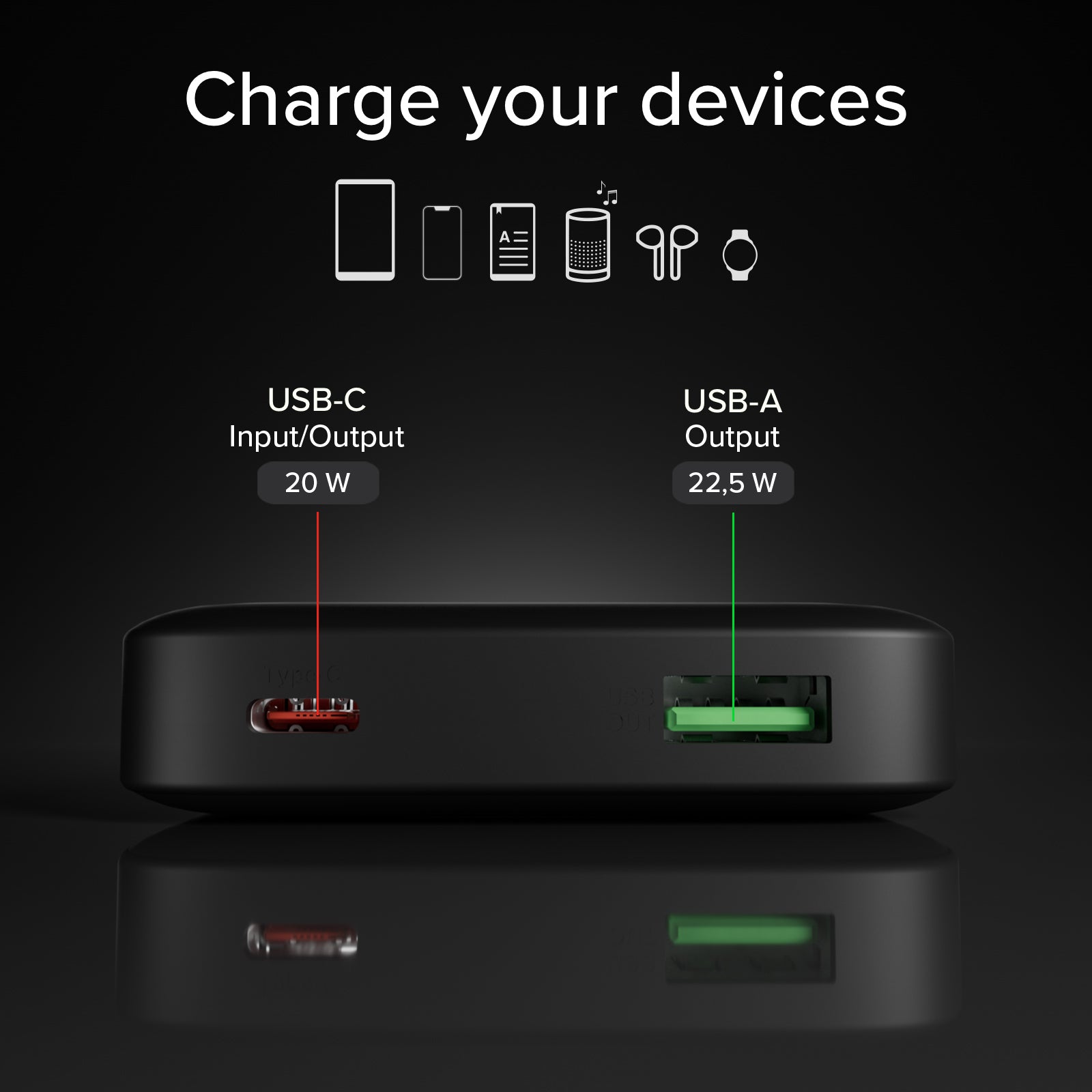 Power Bank 10000 mAh High Density con PD, USB-C e USB-A