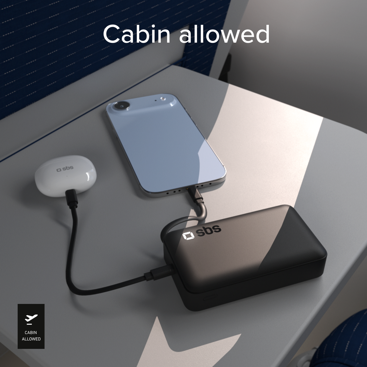 10000 mAh Power Bank with retractable USB-C cable and fast charging
