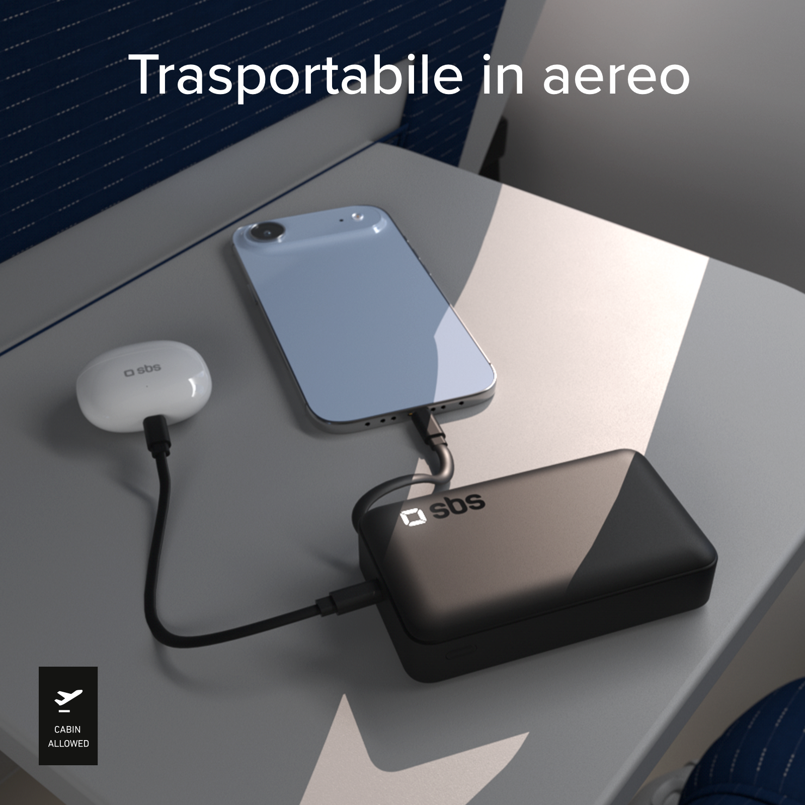 10000 mAh Power Bank with retractable USB-C cable and fast charging