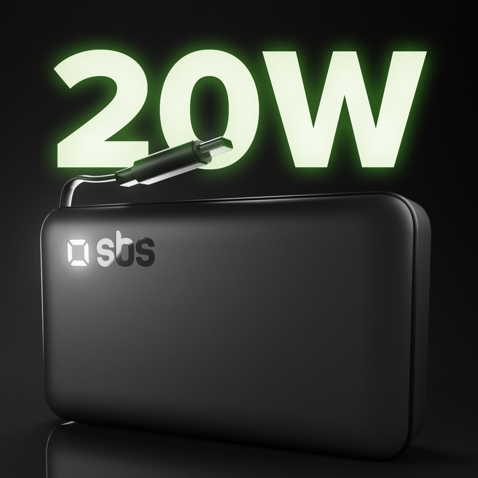 10000 mAh Power Bank with retractable USB-C cable and fast charging