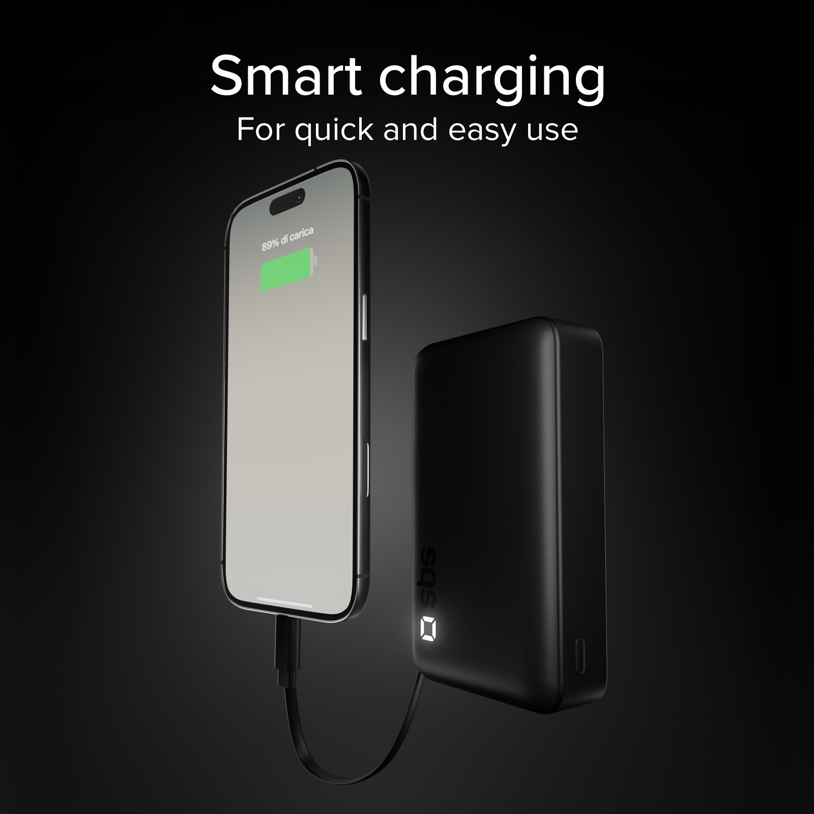 10000 mAh Power Bank with retractable USB-C cable and fast charging