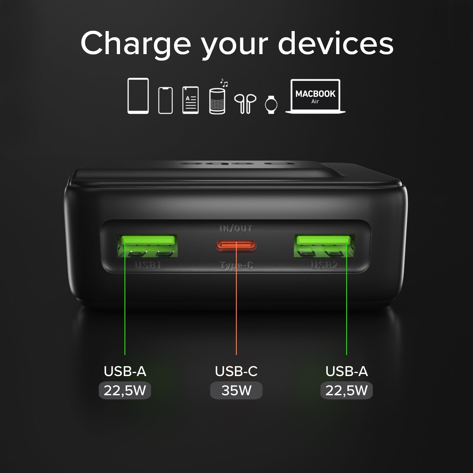 Power bank Power Control 2.0 da 10.000 mAh con display TFT intelligente e ricarica PD da 35 W