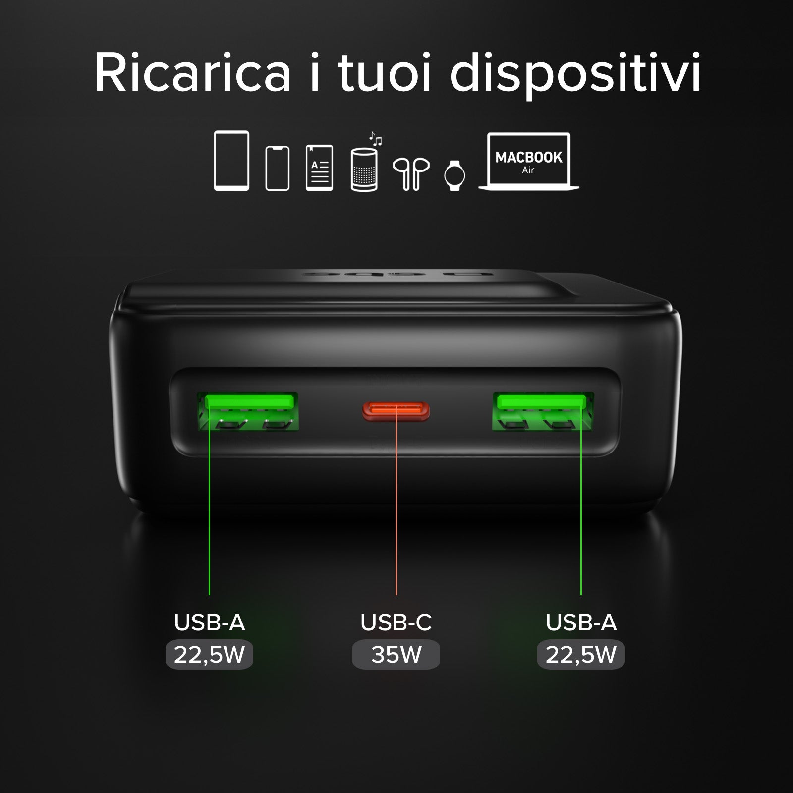 Power bank Power Control 2.0 da 10.000 mAh con display TFT intelligente e ricarica PD da 35 W