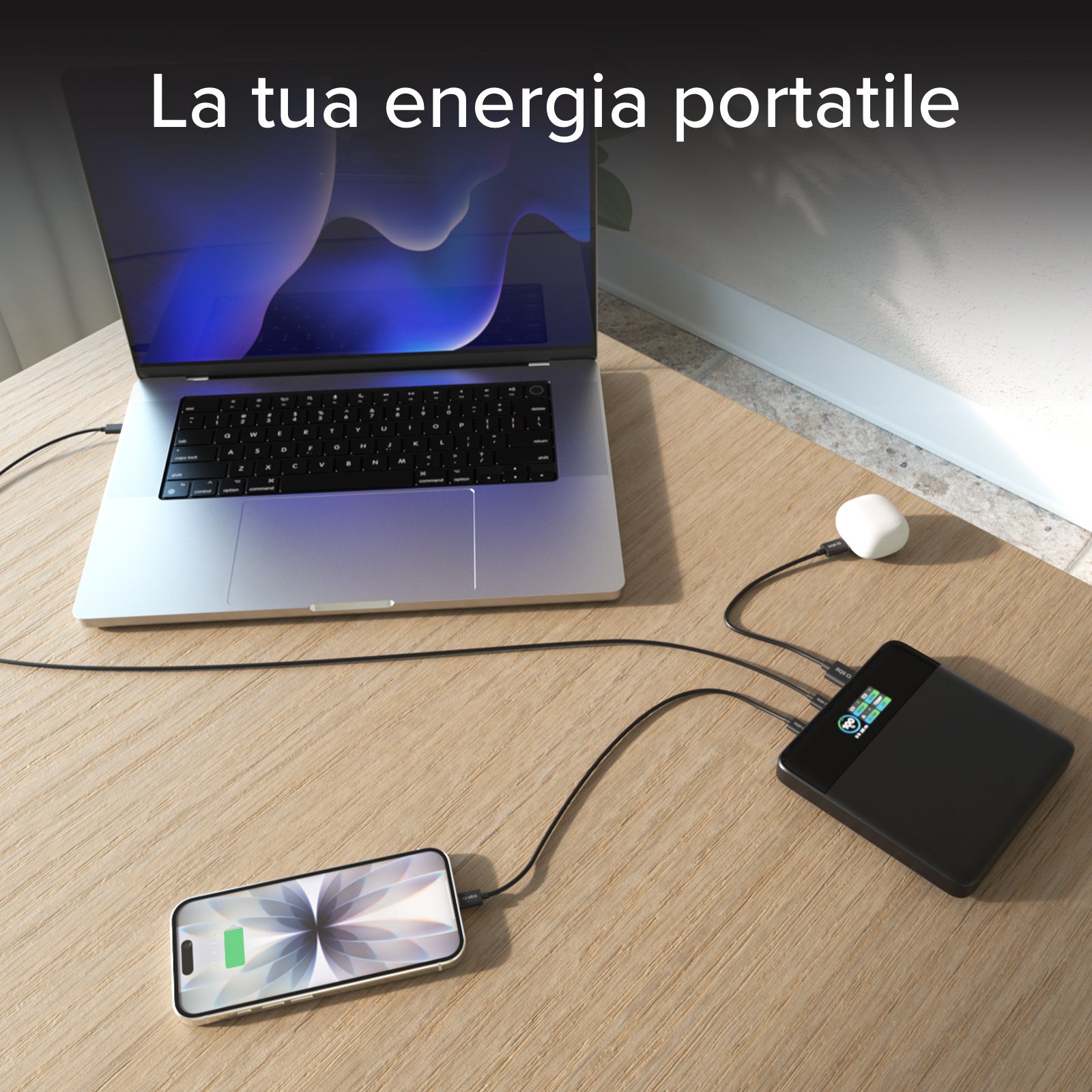 Power bank da 20.000 mAh con display TFT e ricarica per laptop da 100 W