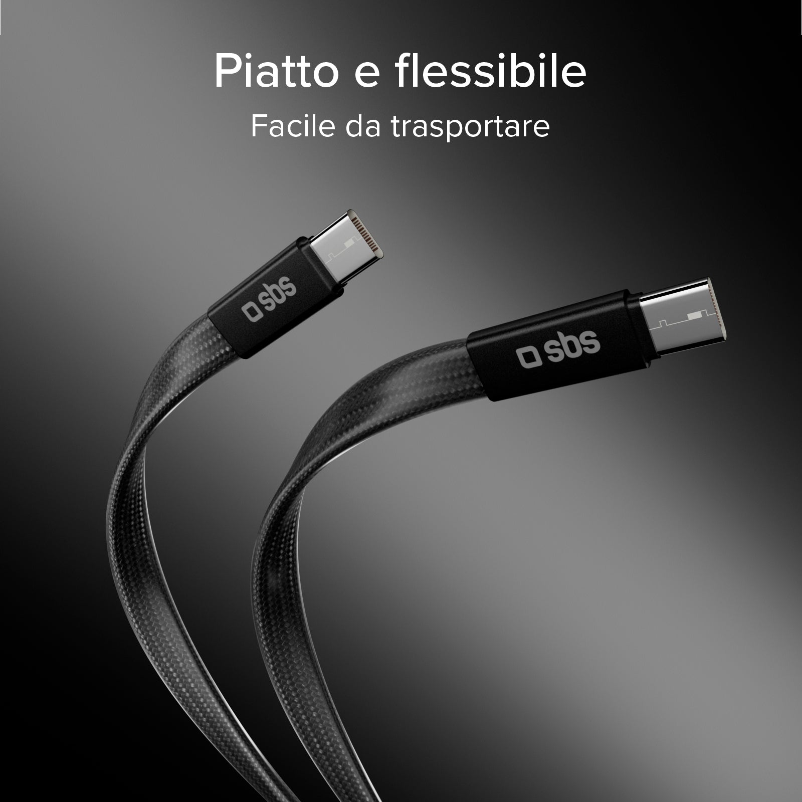 Slim charging and data cable with USB-C 2.0 connectors, 1 m