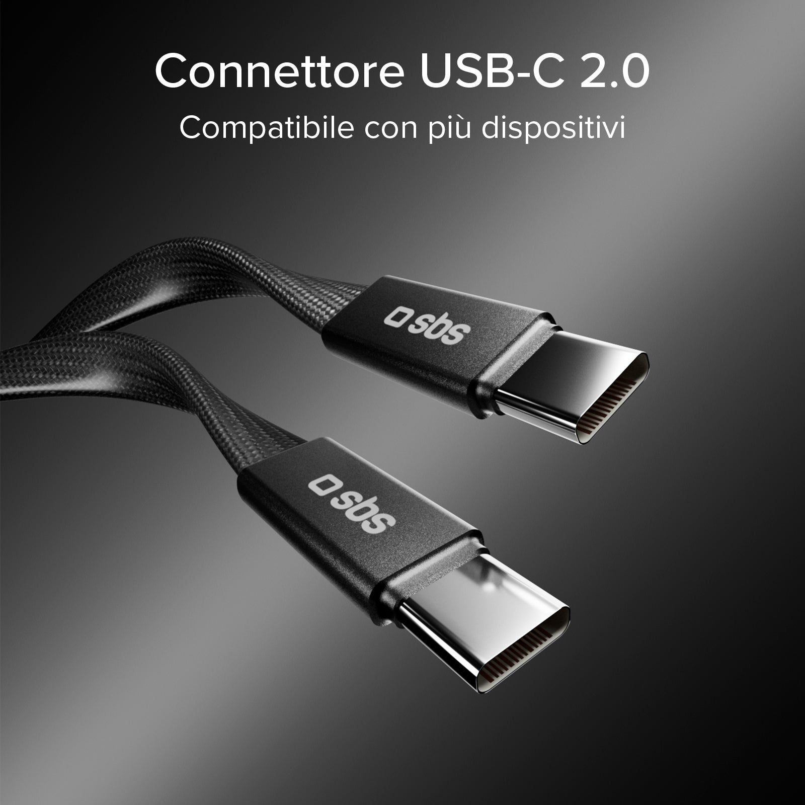 Slim charging and data cable with USB-C 2.0 connectors, 1 m