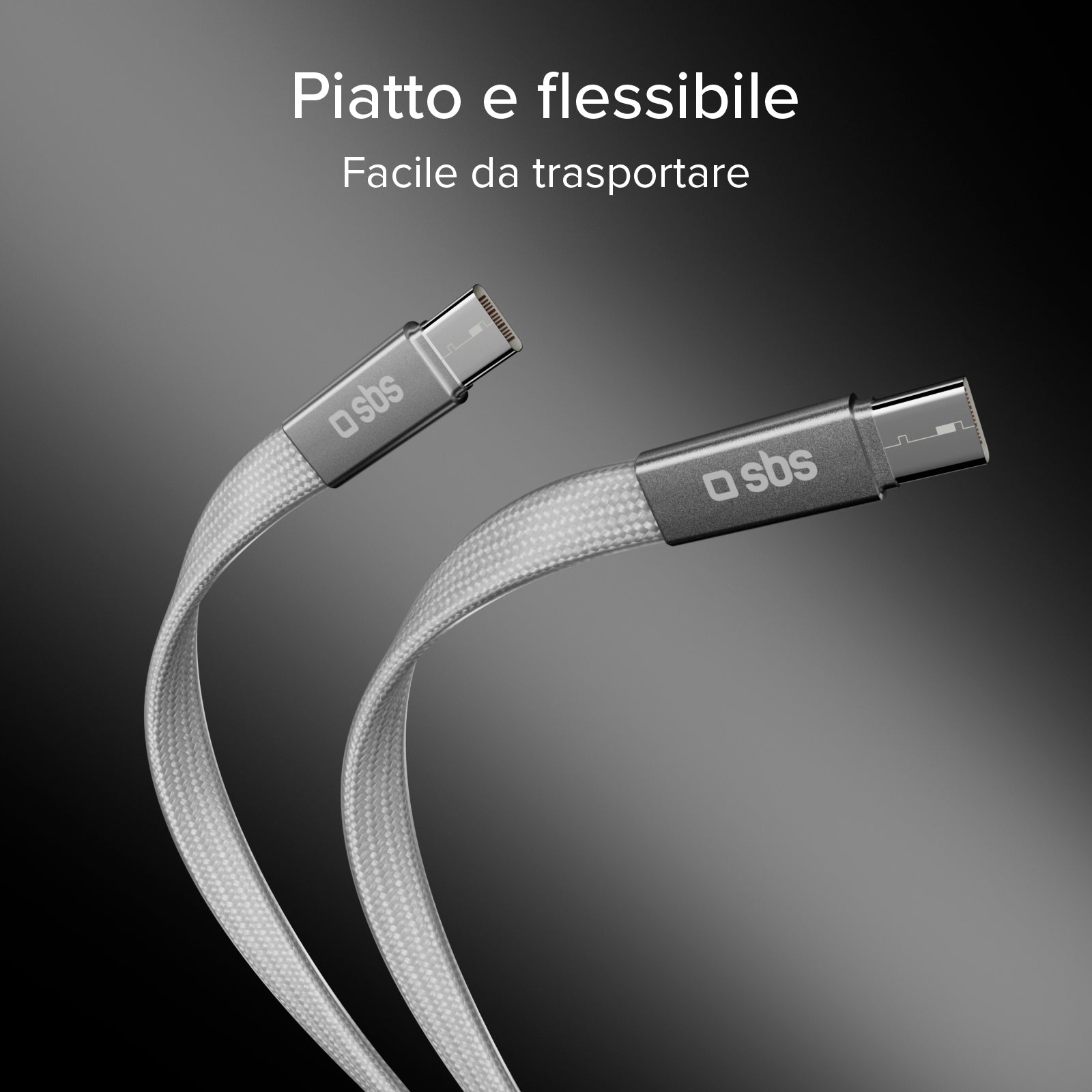 Slim charging and data cable with USB-C 2.0 connectors, 1 m