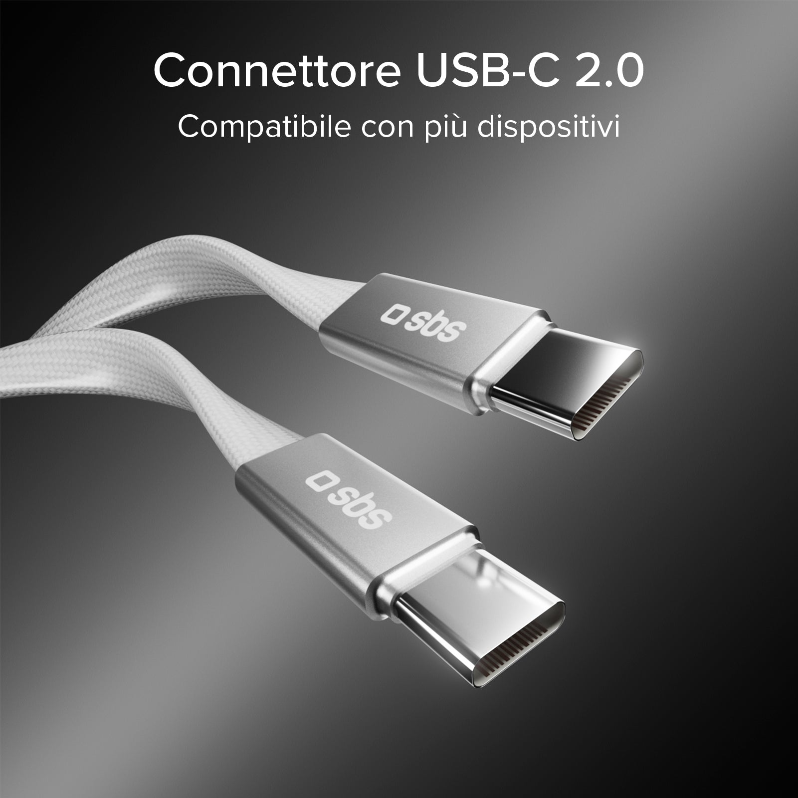 Slim charging and data cable with USB-C 2.0 connectors, 1 m