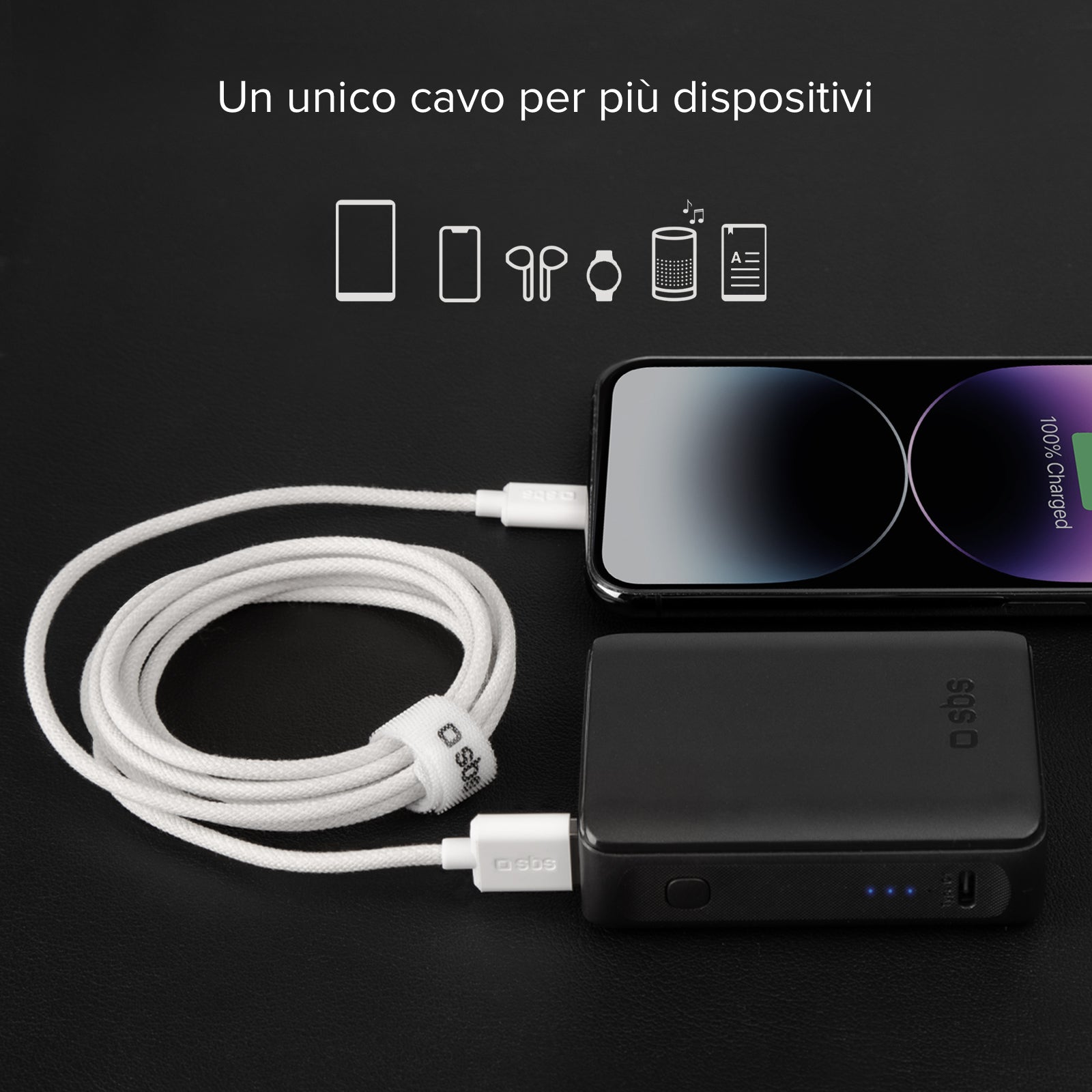 Câble USB-A - Lightning en tissu avec serre-câble, 1,5 m