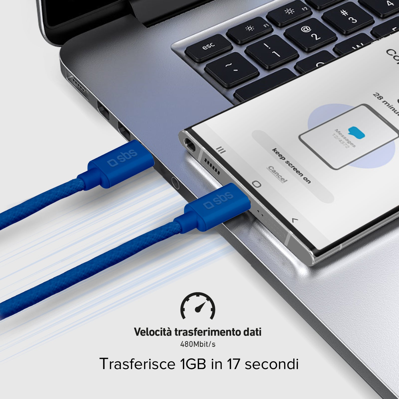 Câble textile USB-C - USB-C avec serre-câble, 1,5 mètre
