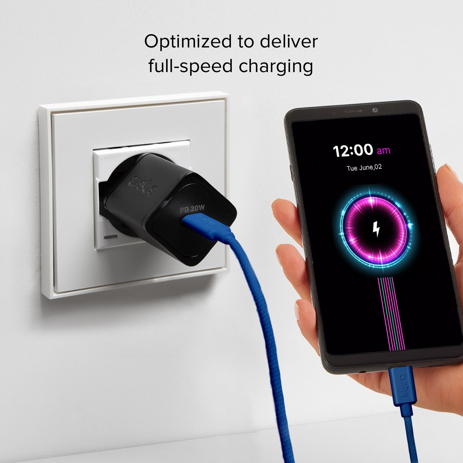 Câble textile USB-C - USB-C avec serre-câble, 1,5 mètre