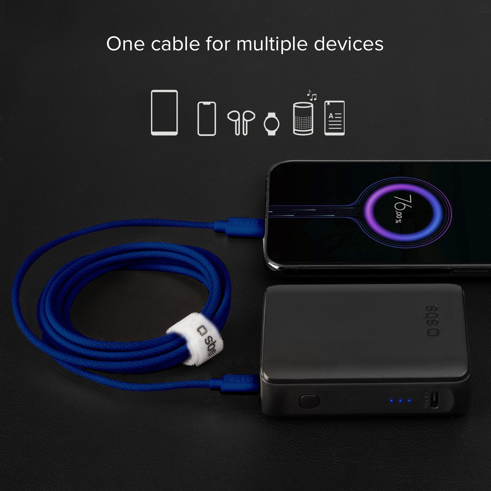 Câble textile USB-C - USB-C avec serre-câble, 1,5 mètre