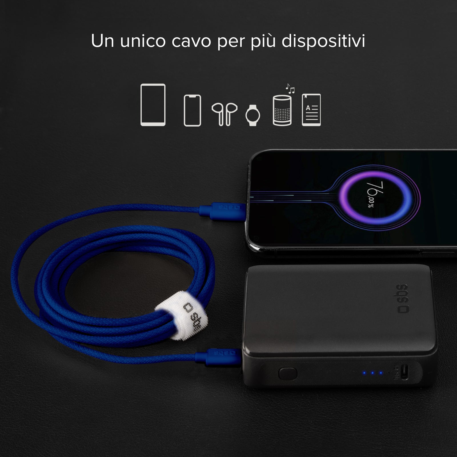 Câble textile USB-C - USB-C avec serre-câble, 1,5 mètre