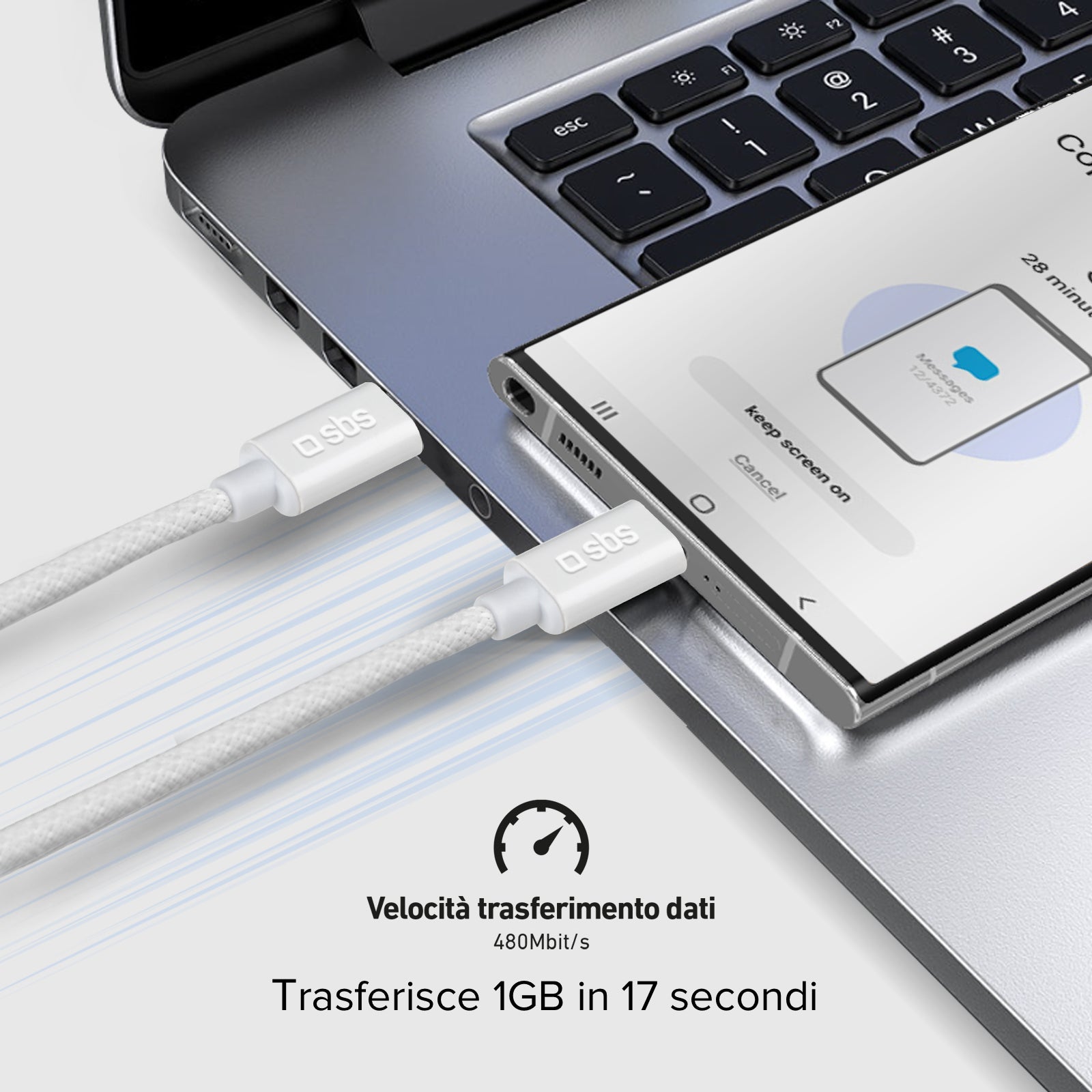 Câble textile USB-C - USB-C avec serre-câble, 1,5 mètre