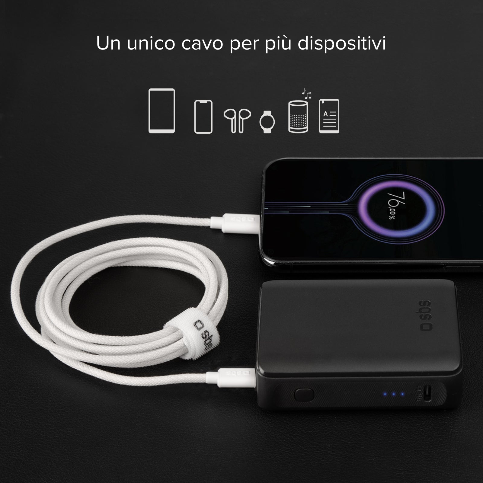 Câble textile USB-C - USB-C avec serre-câble, 1,5 mètre