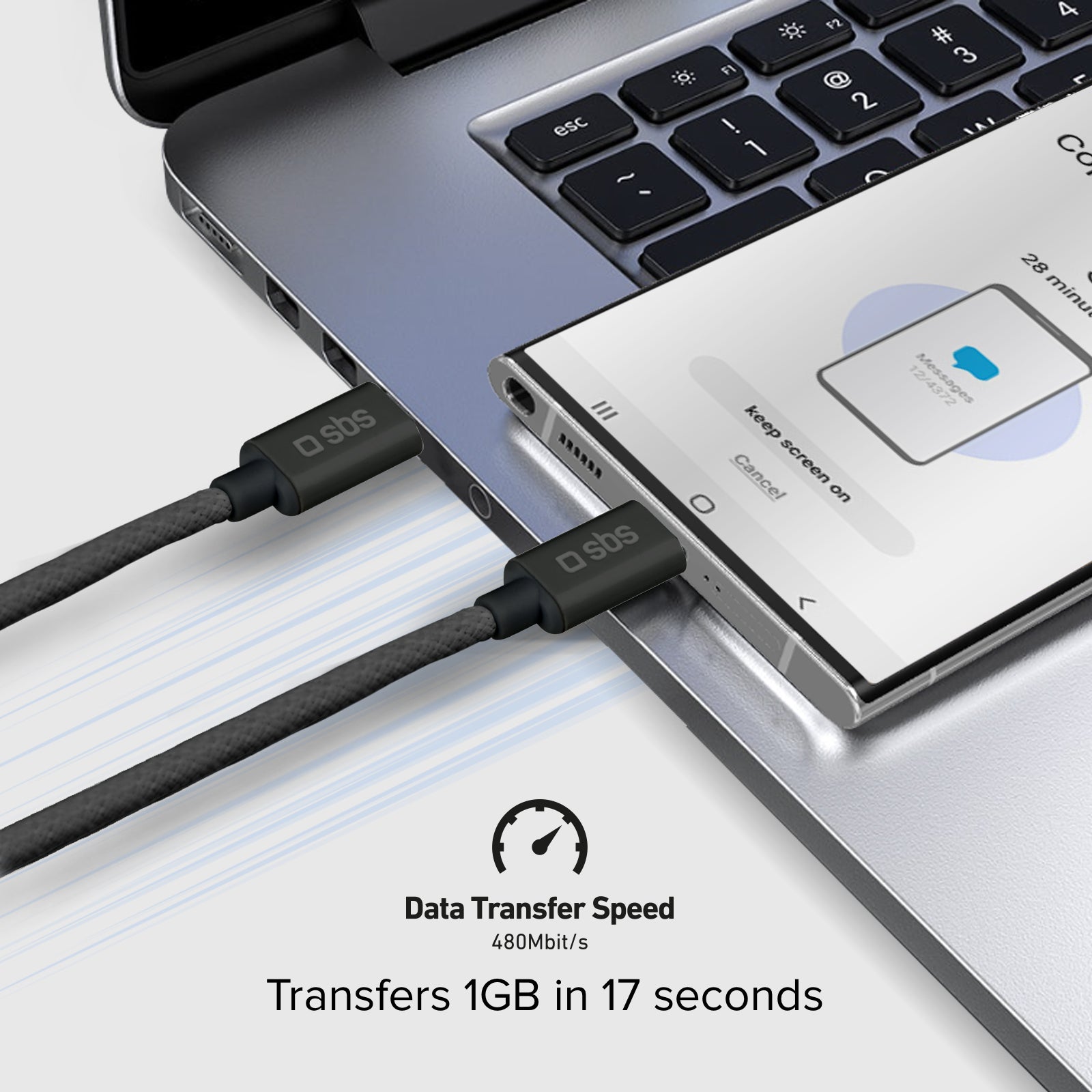 Câble textile USB-C - USB-C avec serre-câble, 1,5 mètre