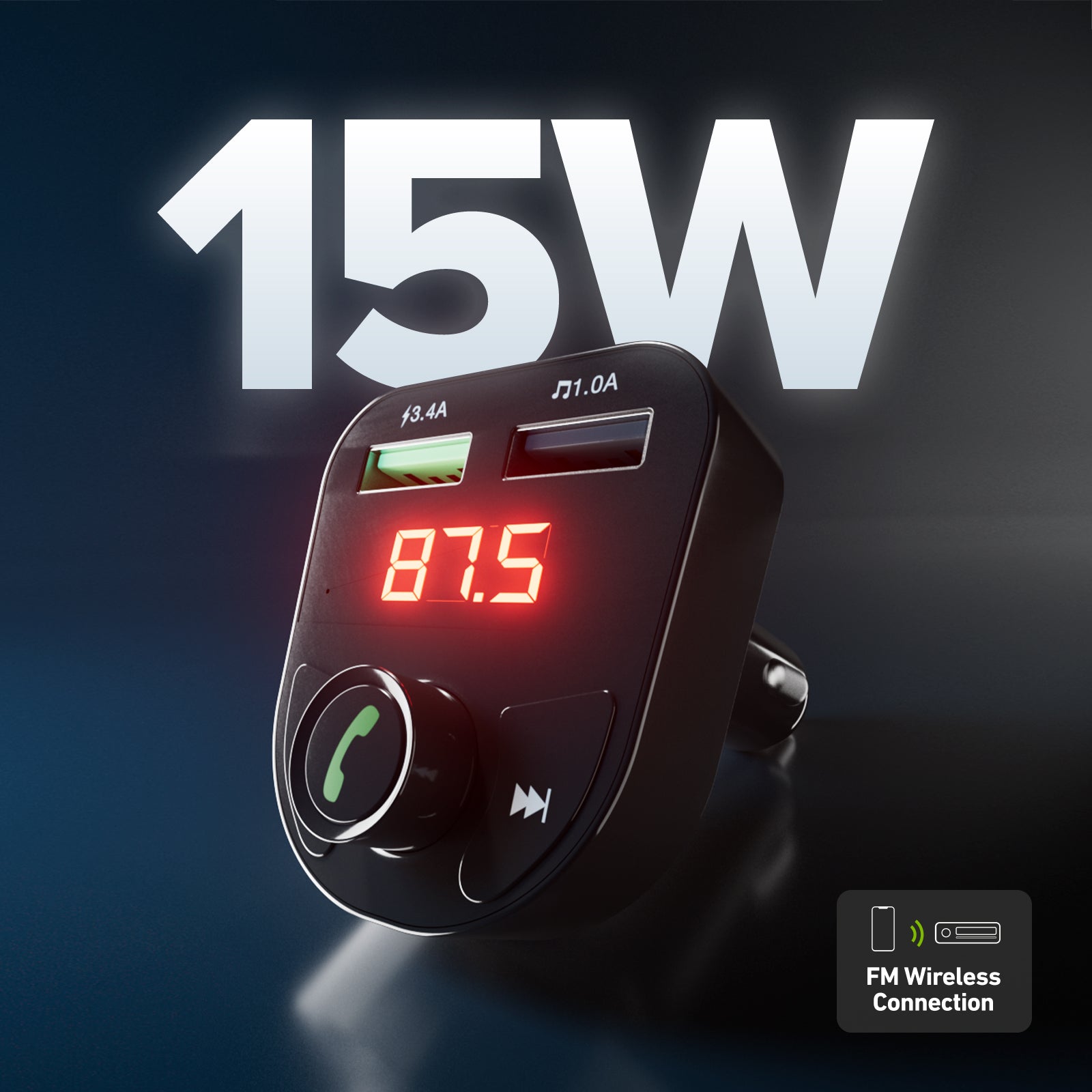 Caricabatterie da auto 15 Watt con connessione wireless