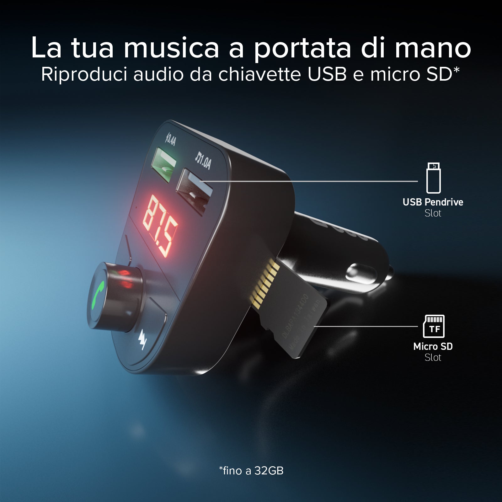 Caricabatterie da auto 15 Watt con connessione wireless