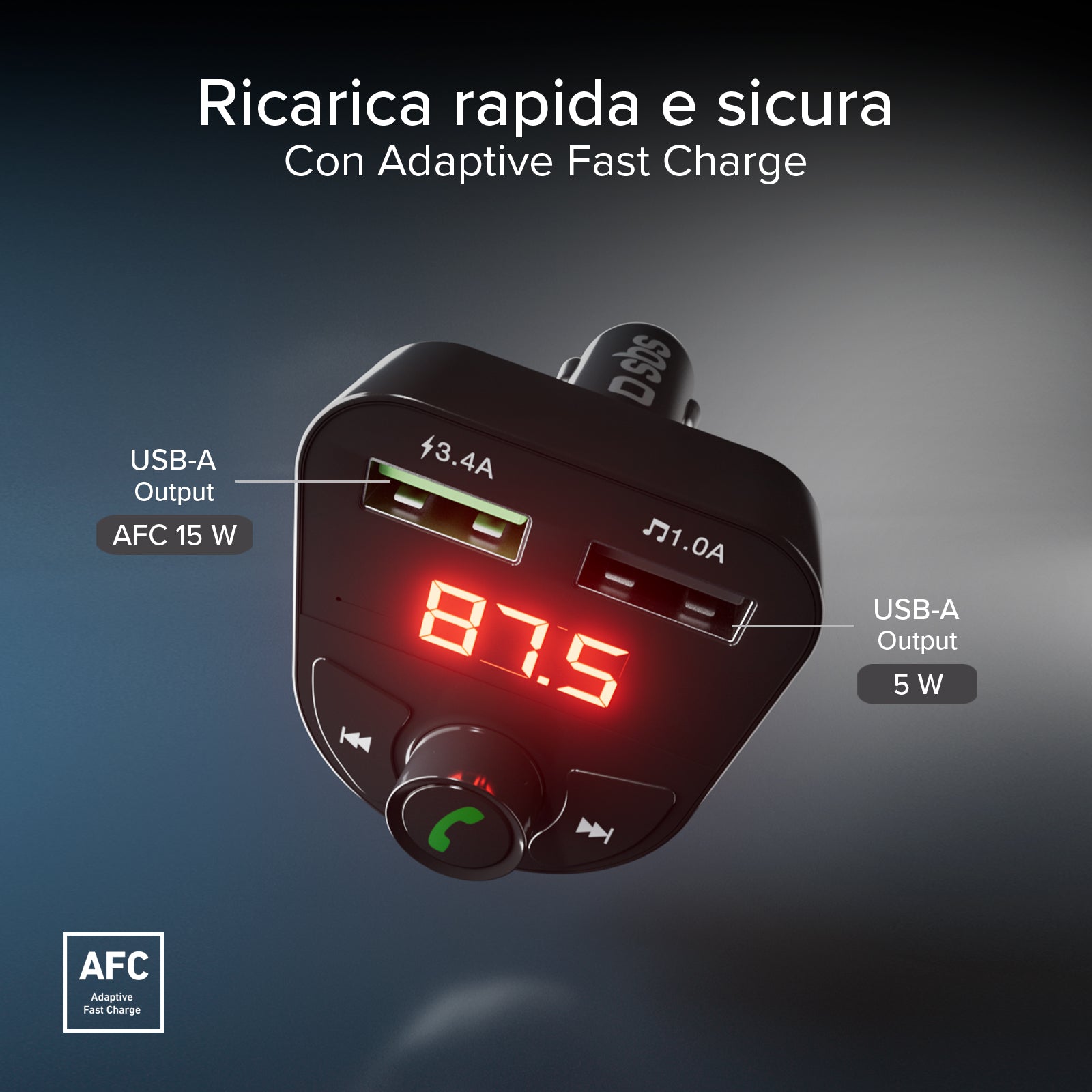 Caricabatterie da auto 15 Watt con connessione wireless