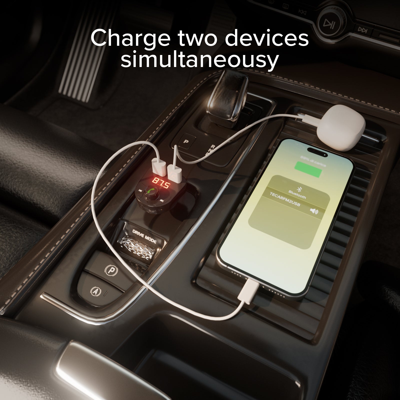 Caricabatterie da auto 15 Watt con connessione wireless