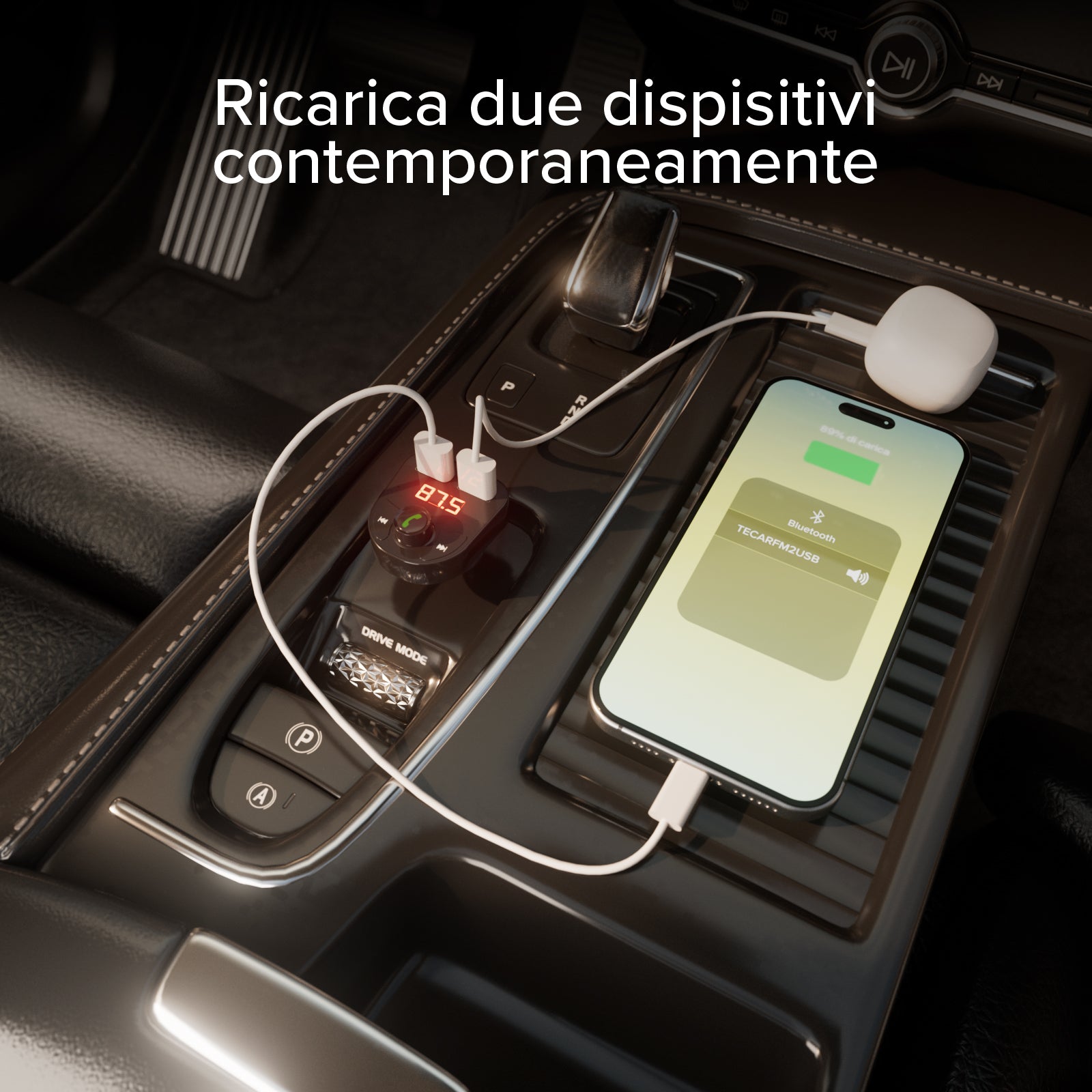 Caricabatterie da auto 15 Watt con connessione wireless