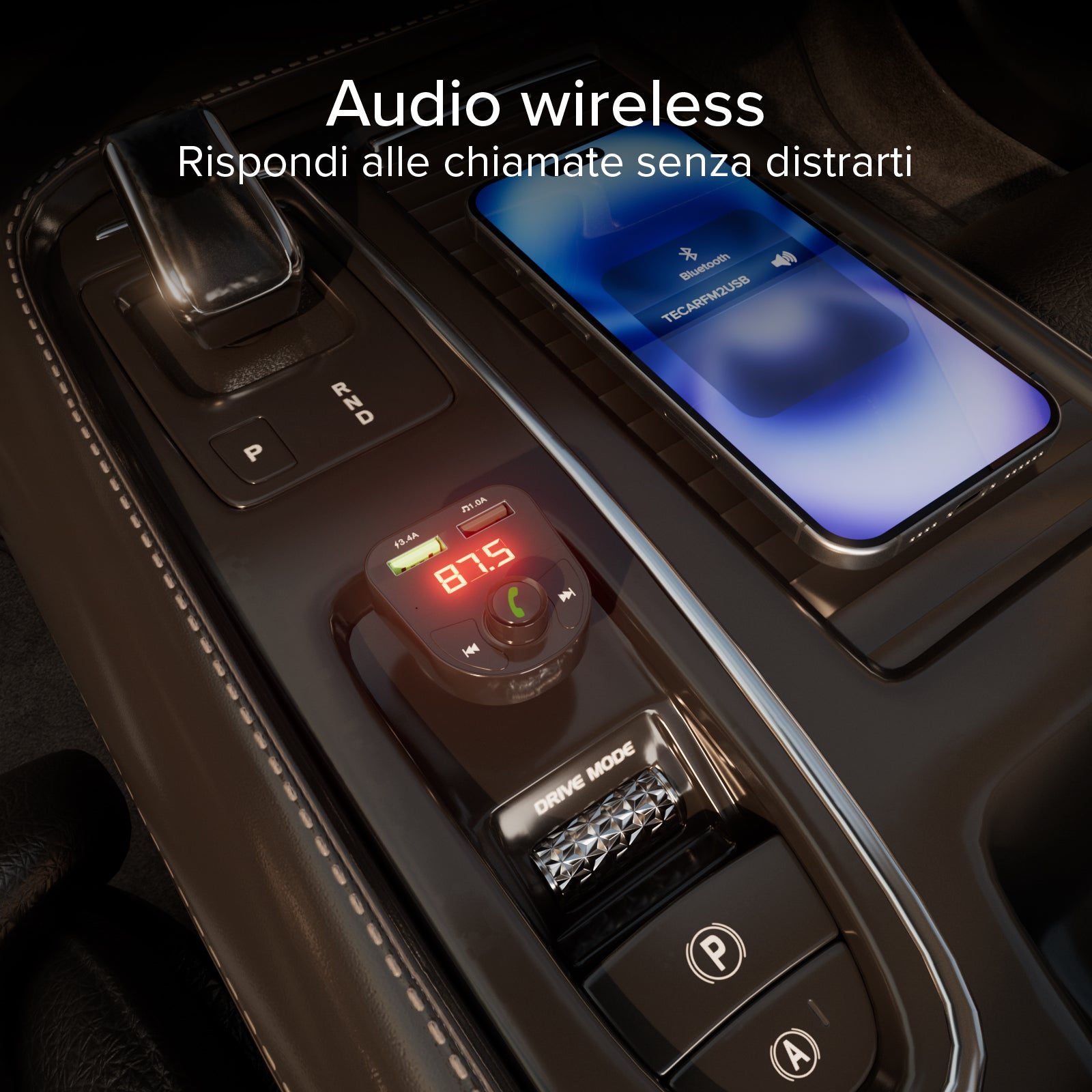 Caricabatterie da auto 15 Watt con connessione wireless