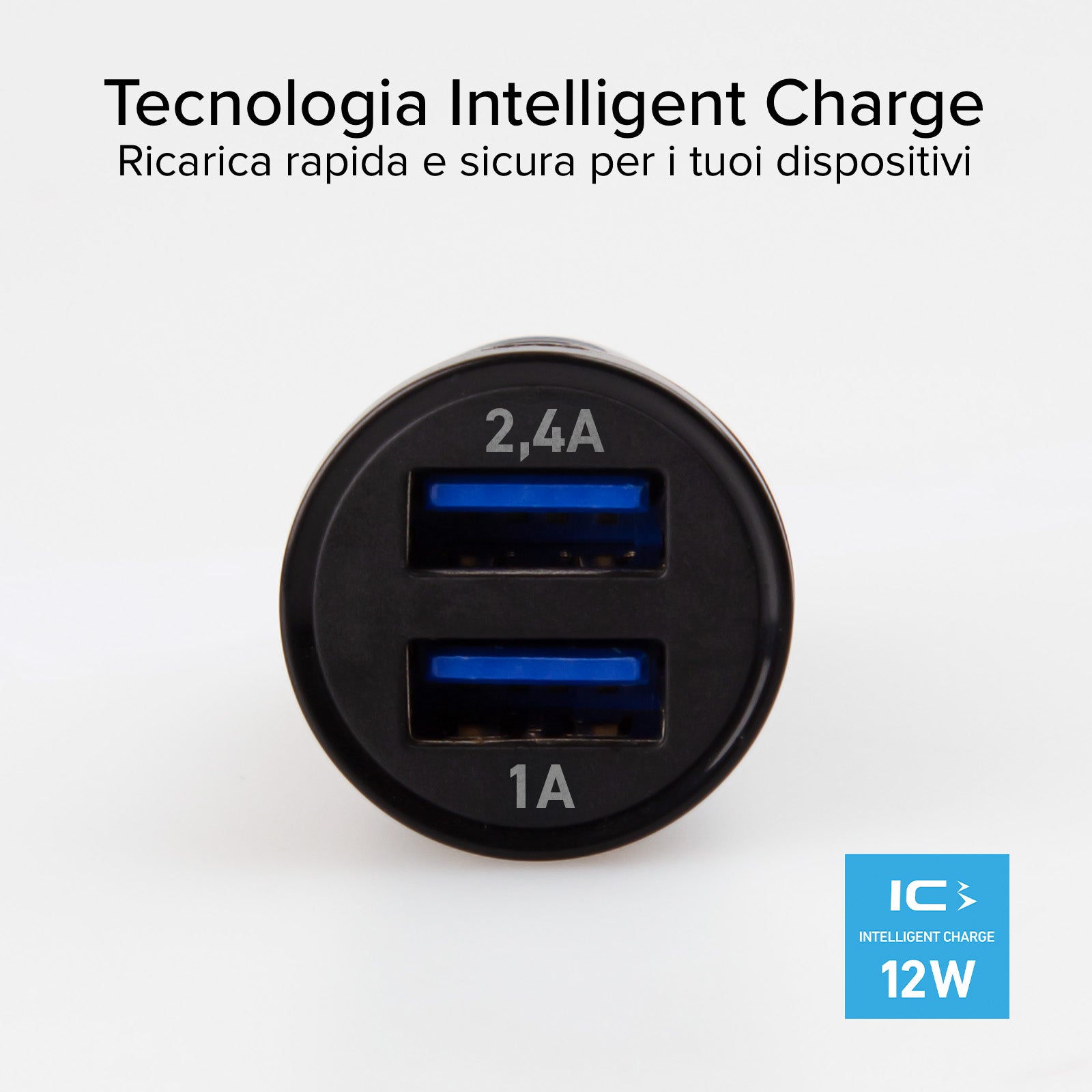Mini caricatore auto 12 Watt- Ricarica rapida con due porte USB universali