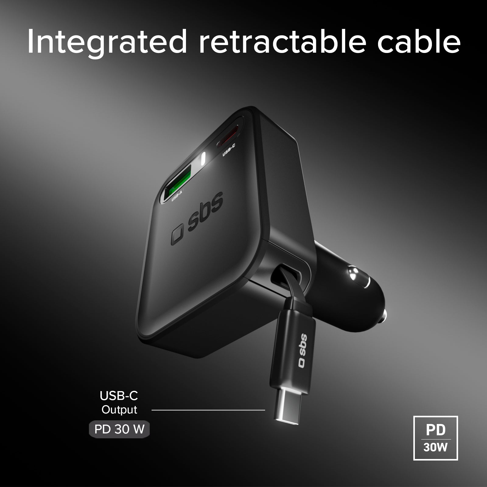 Autoladegerät mit integriertem, einziehbarem Kabel