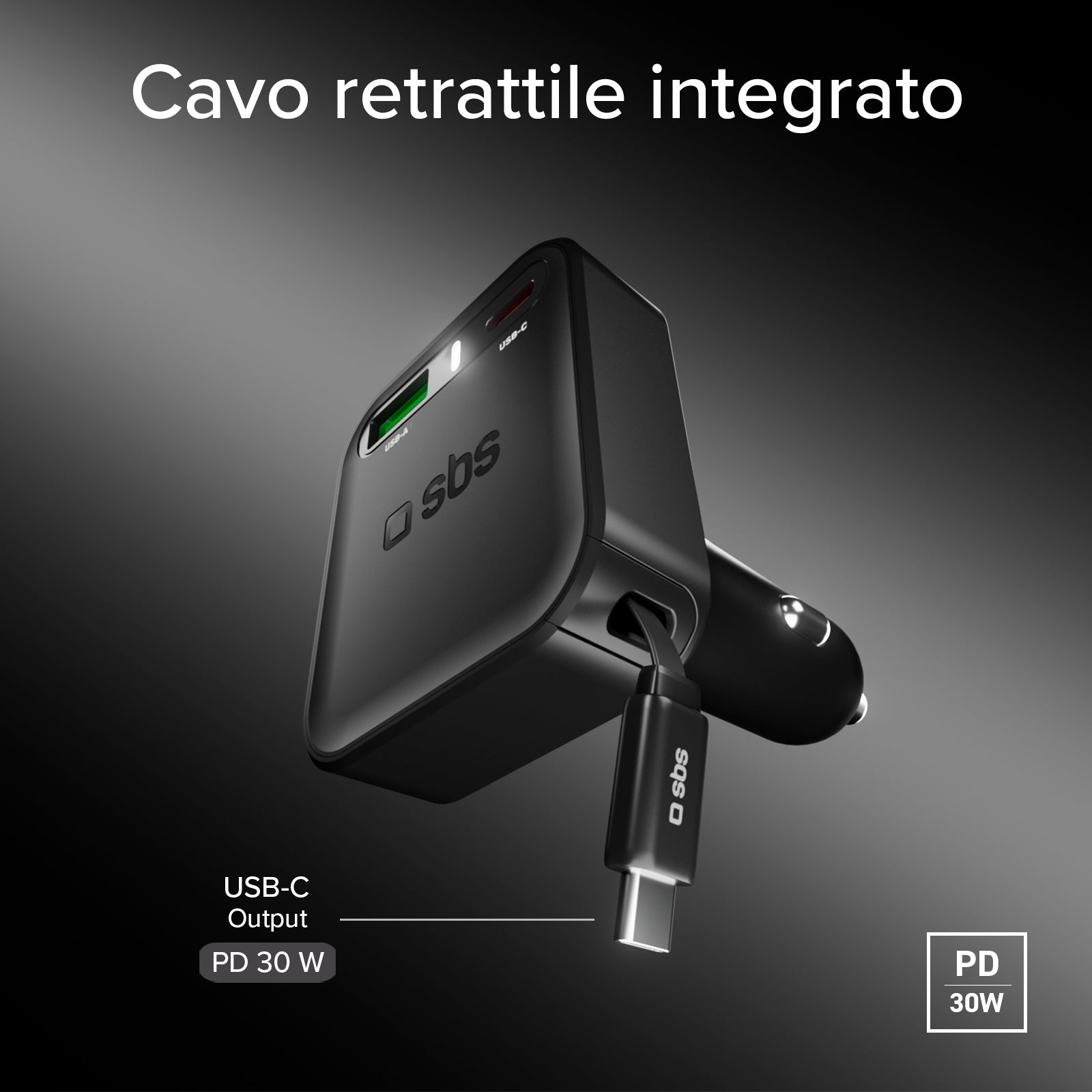 Autoladegerät mit integriertem, einziehbarem Kabel